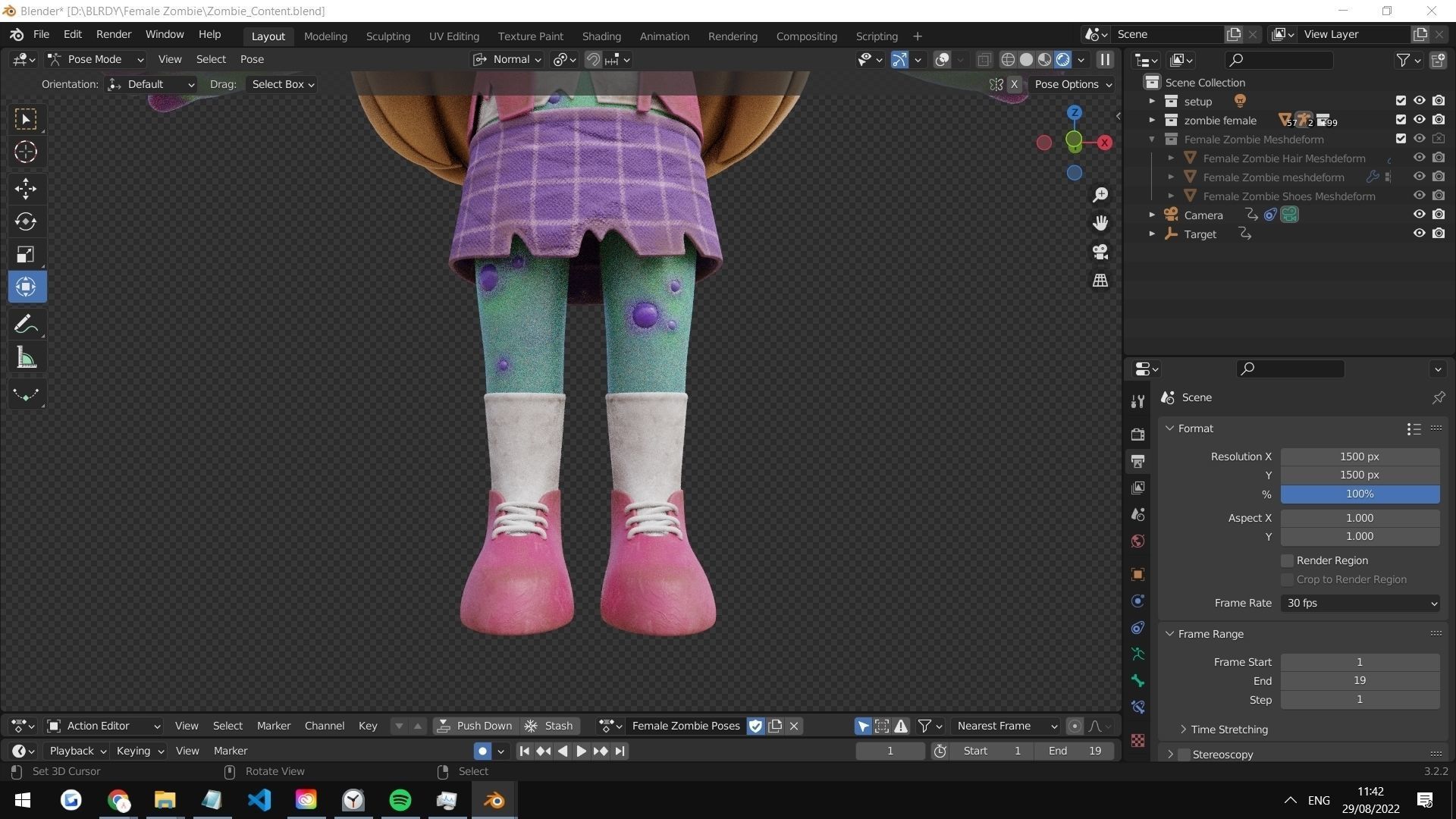 Cartoon Female Zombie Low-poly 3D model_15