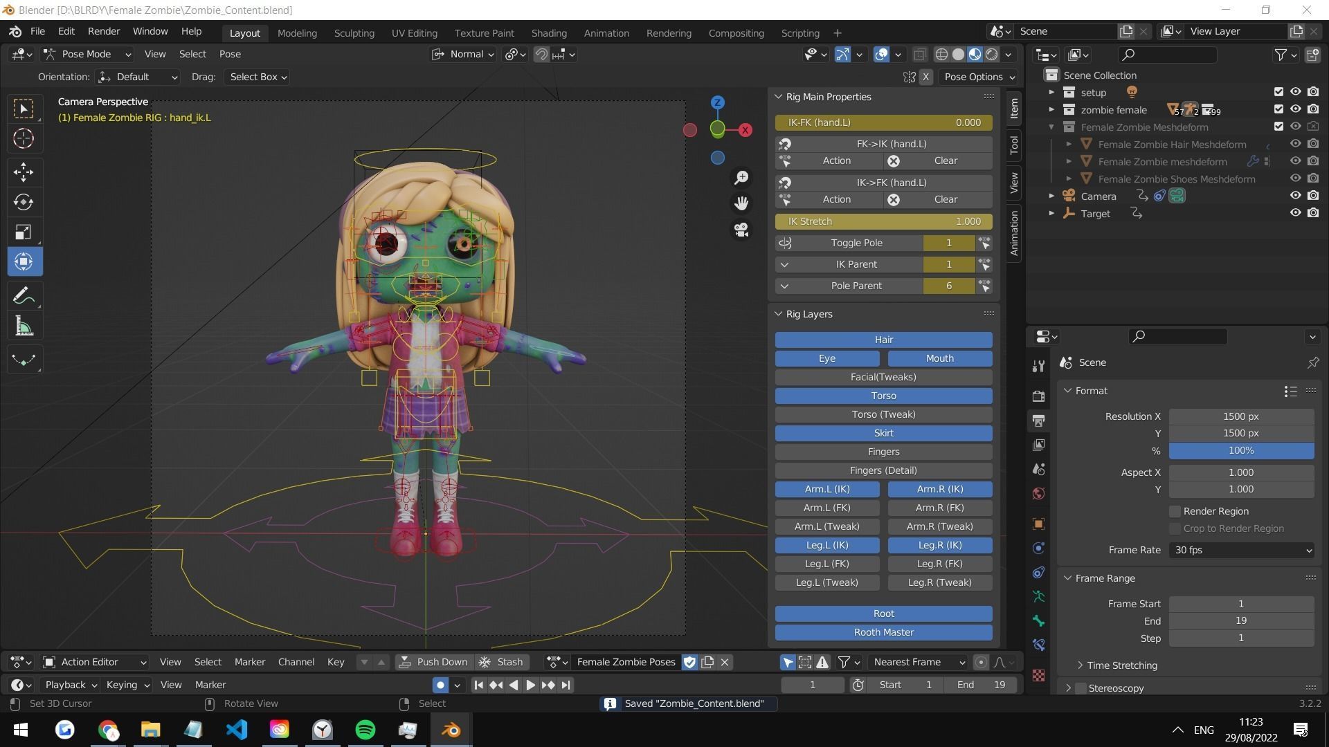 Cartoon Female Zombie Low-poly 3D model_3