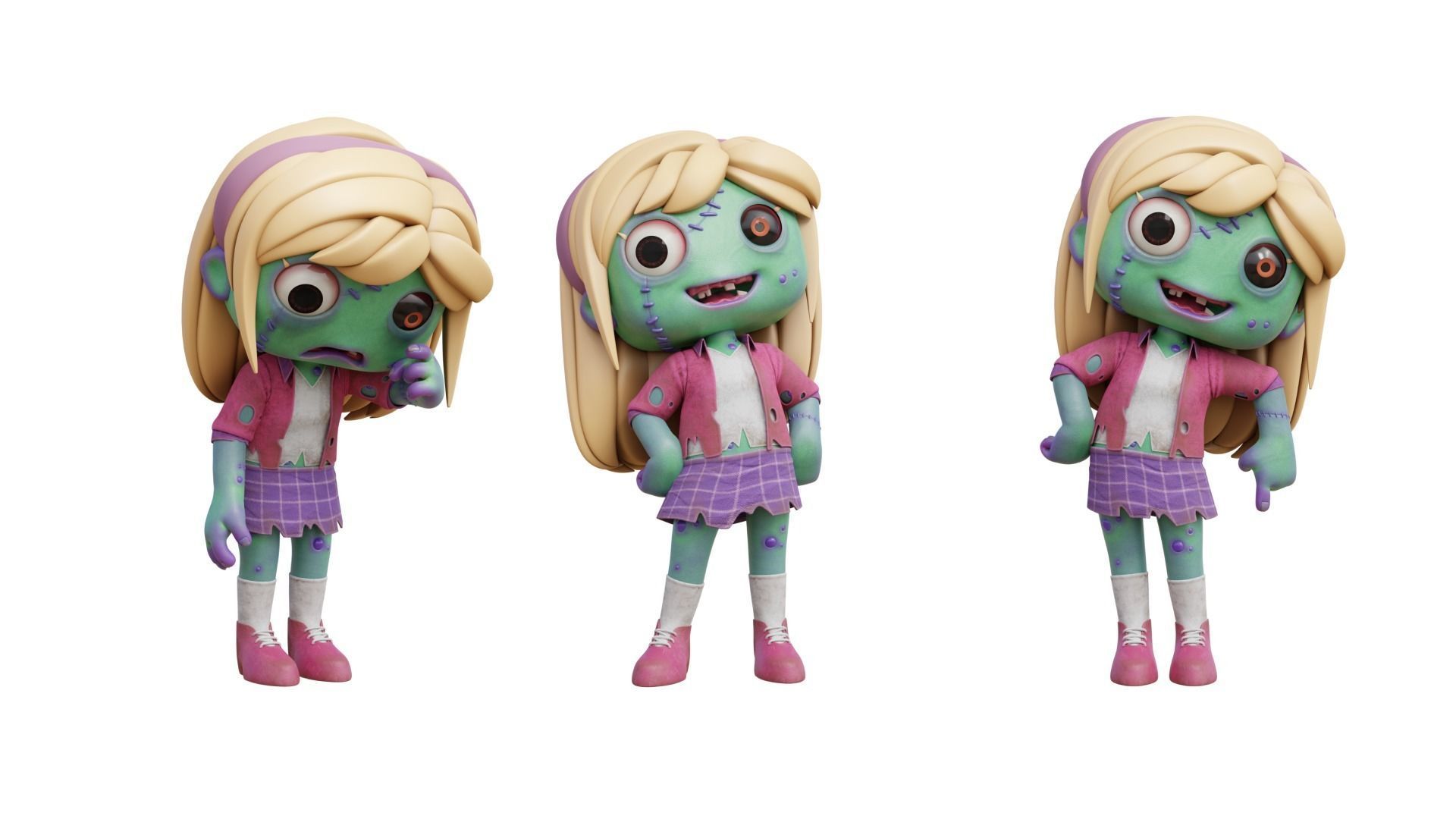 Cartoon Female Zombie Low-poly 3D model_7