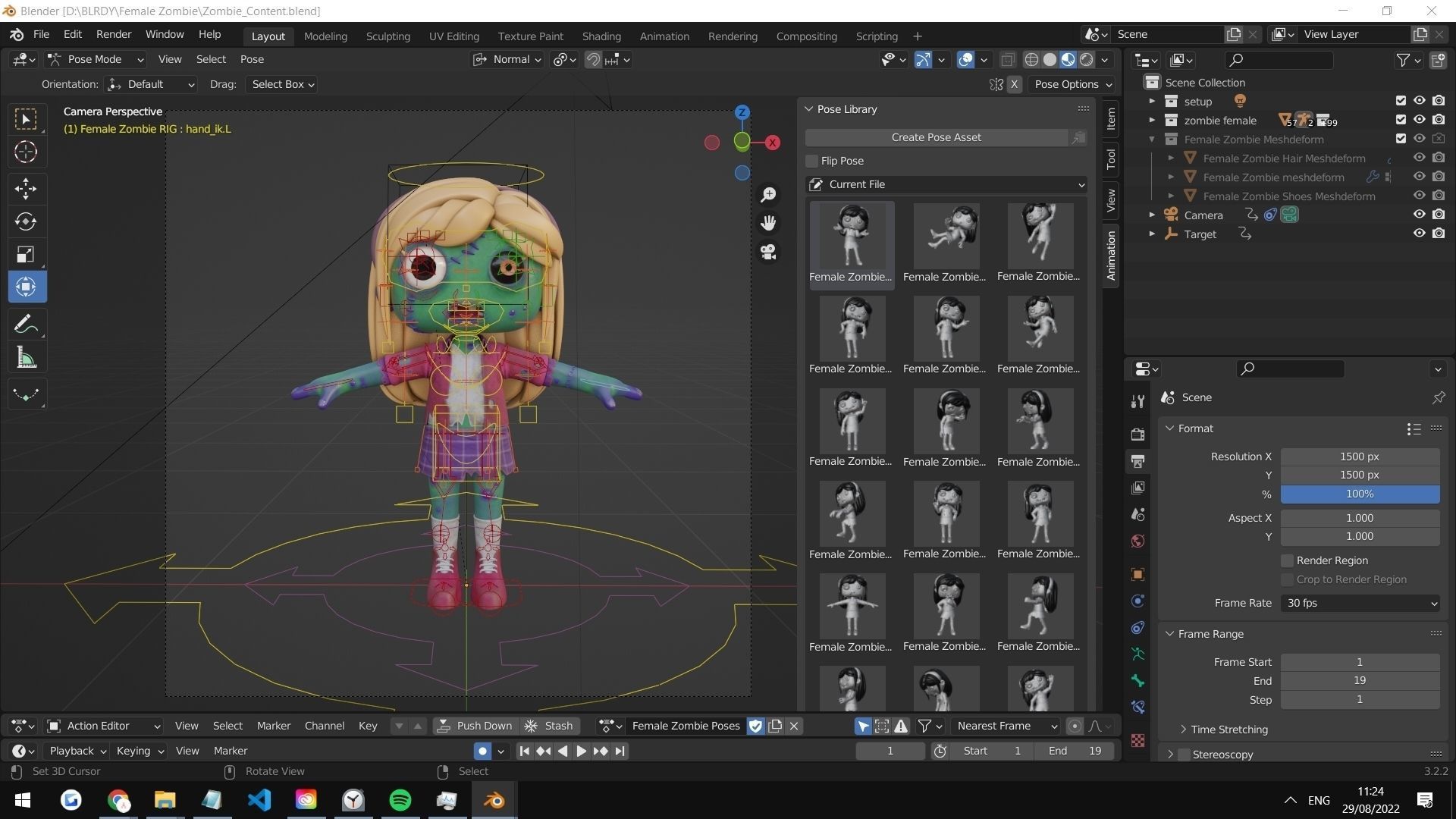 Cartoon Female Zombie Low-poly 3D model_4
