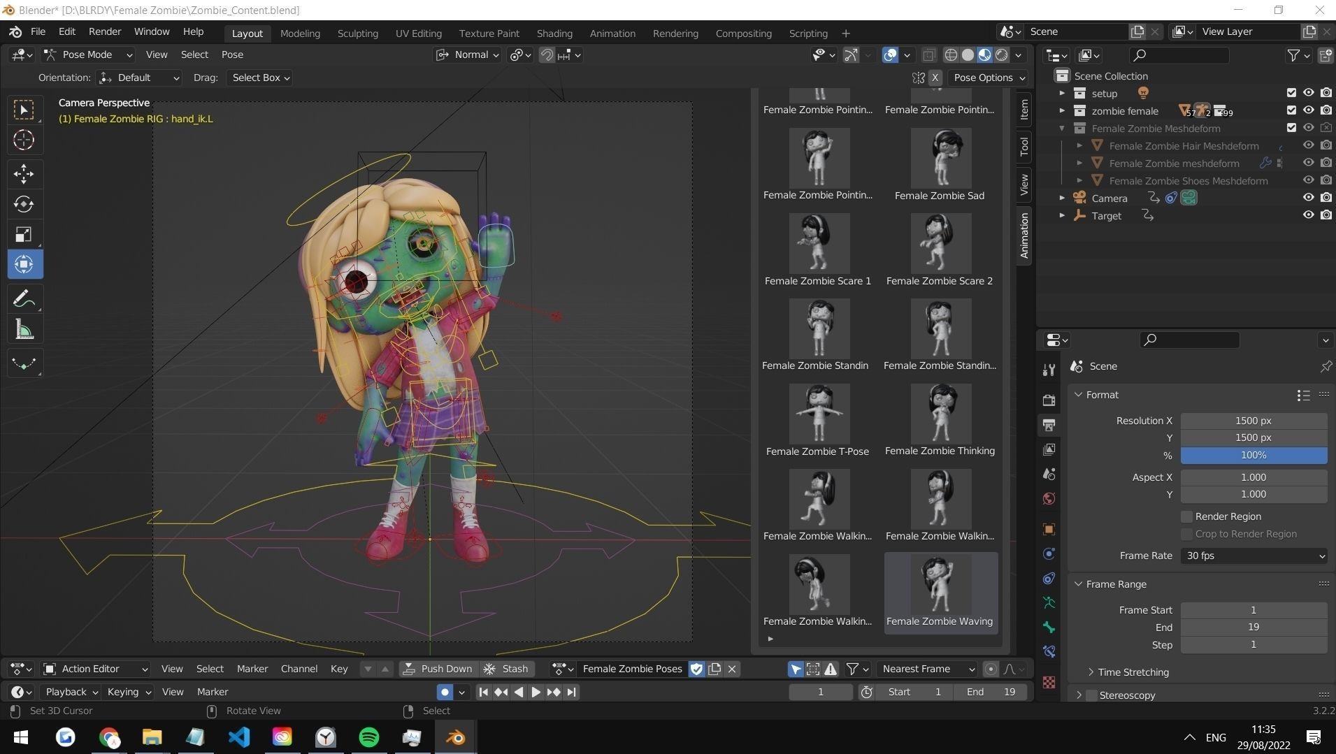 Cartoon Female Zombie Low-poly 3D model_6