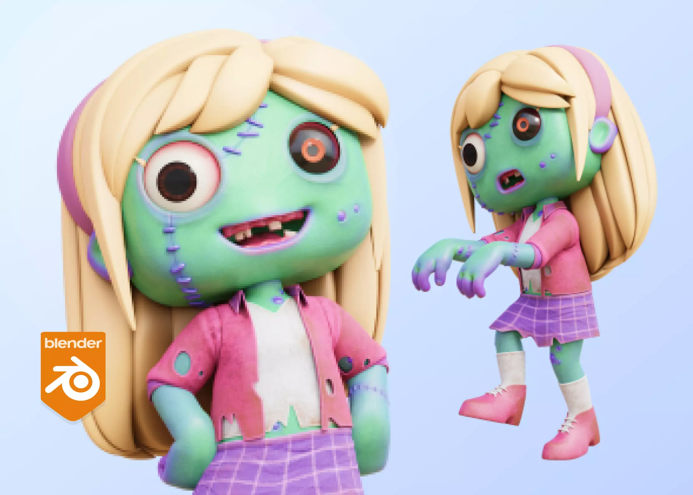 Cartoon Female Zombie Low-poly 3D model_0