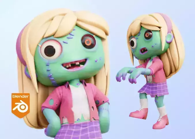 Cartoon Female Zombie Low-poly 3D model Cartoon Female Zombie Low-poly 3D model