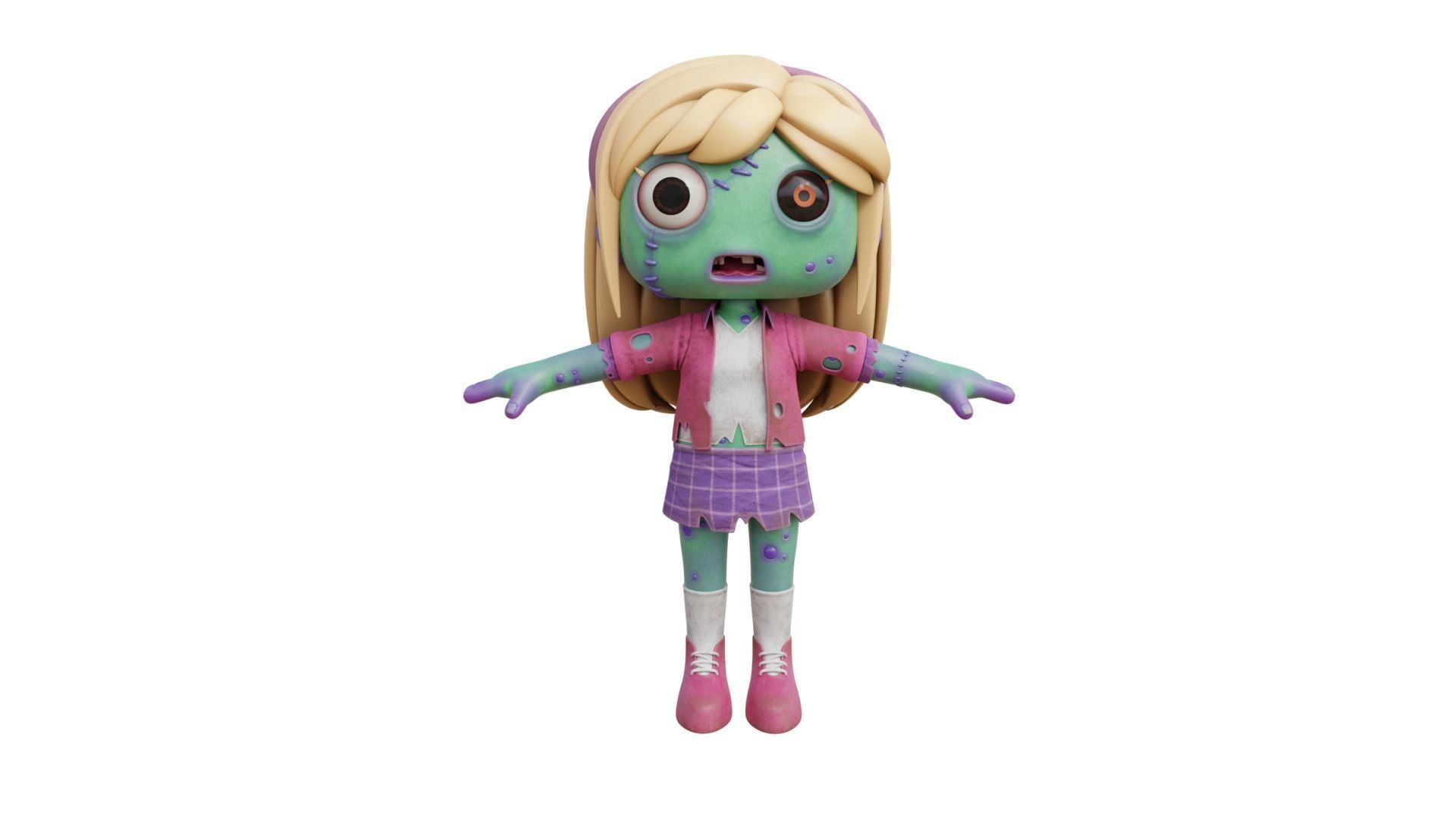 Cartoon Female Zombie Low-poly 3D model_19