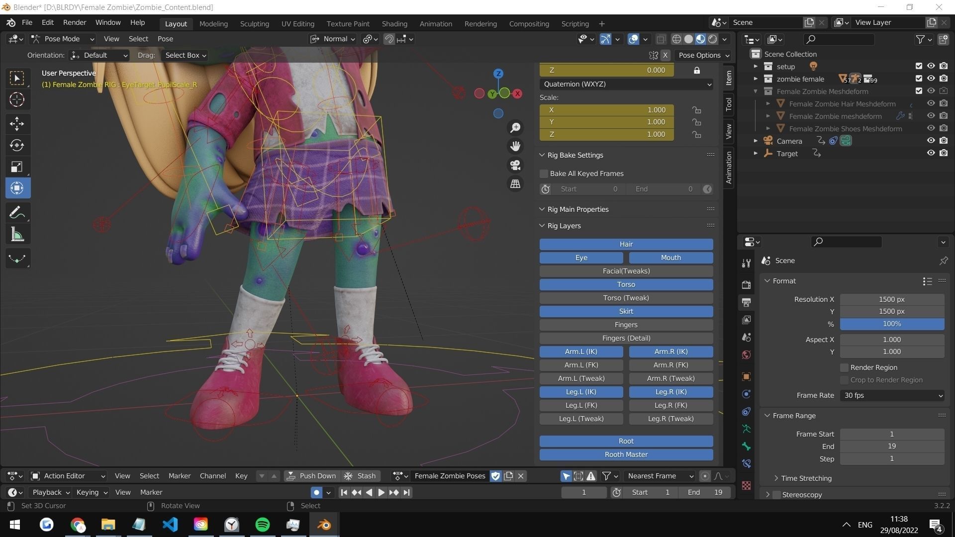 Cartoon Female Zombie Low-poly 3D model_10