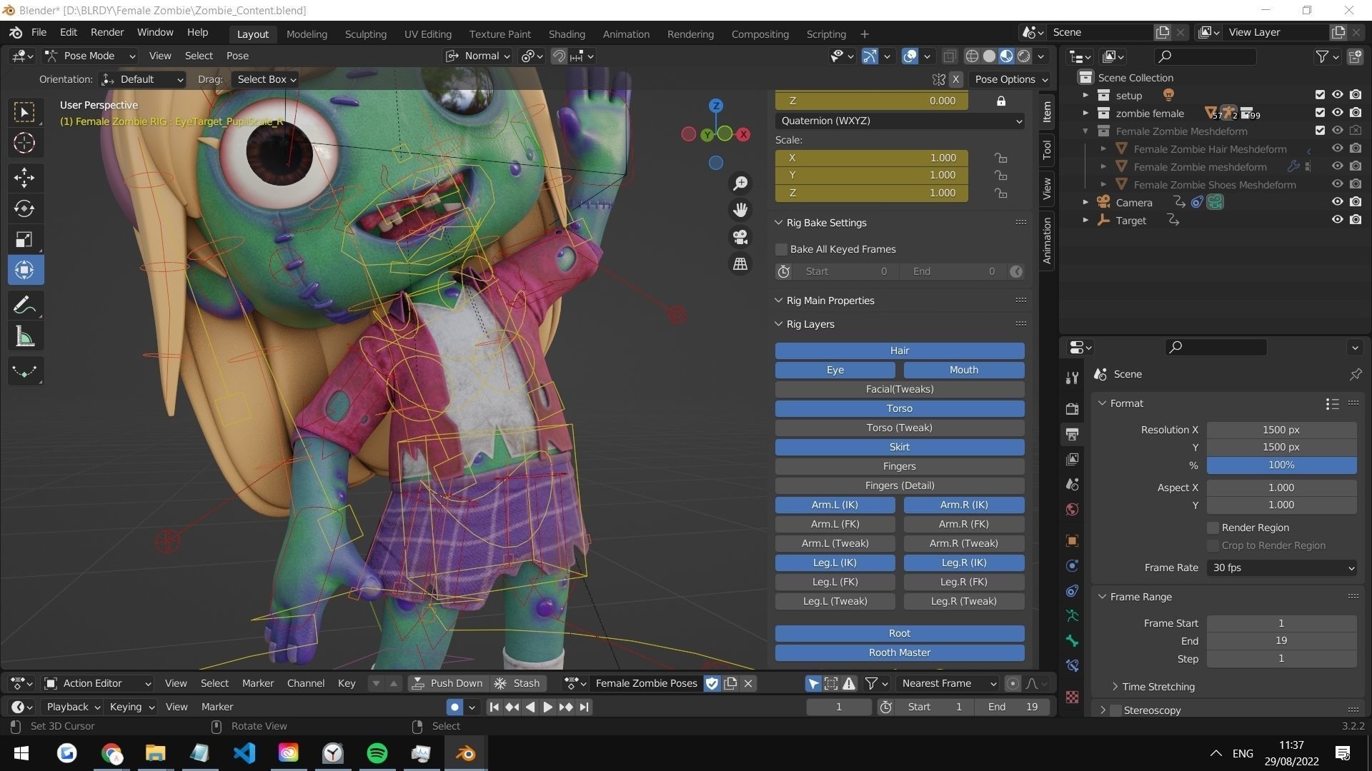 Cartoon Female Zombie Low-poly 3D model_9
