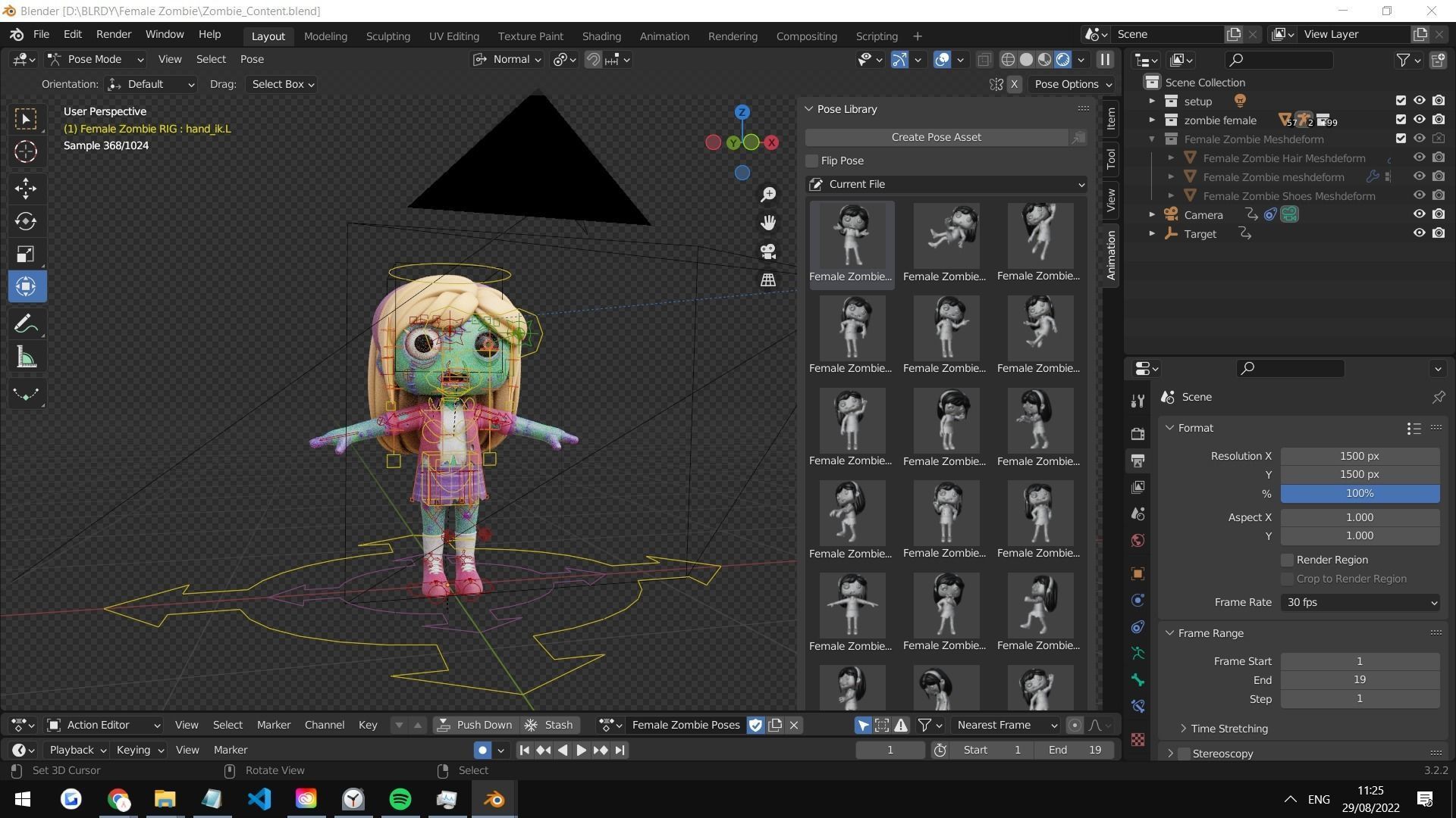 Cartoon Female Zombie Low-poly 3D model_17