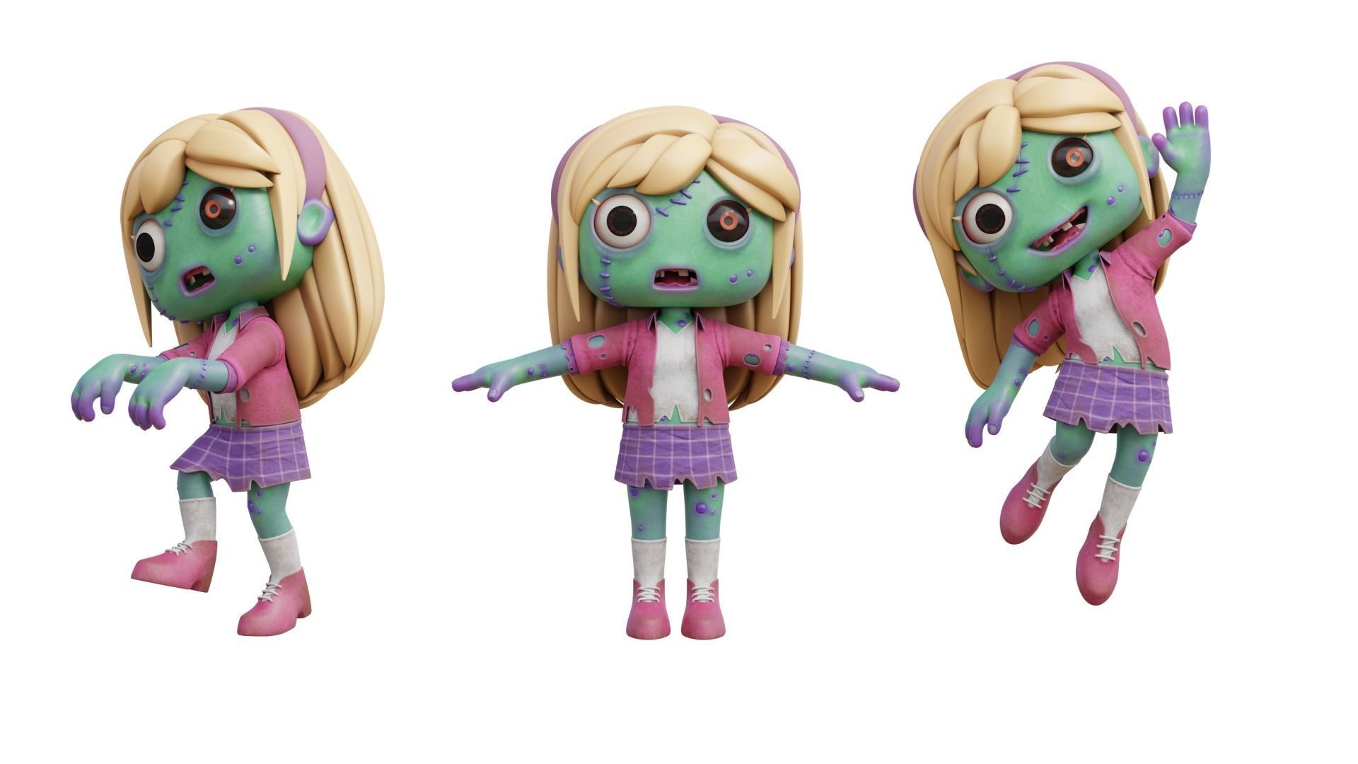 Cartoon Female Zombie Low-poly 3D model_5