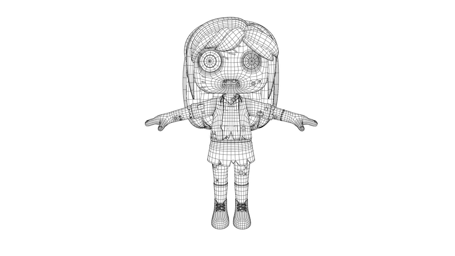 Cartoon Female Zombie Low-poly 3D model_24