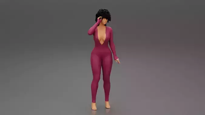 Girl posing in Pajama With Open Butt Flap Sexy Sleep Suit Snowy 3D print model
