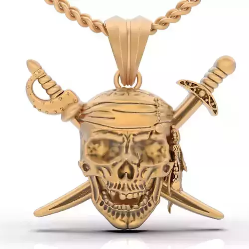Skull pirate pendant  gold silverprintable jewelry 3D model