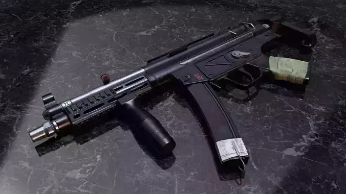 Heckler and Koch MP5 smg weapon with attachments Low-poly 3D model