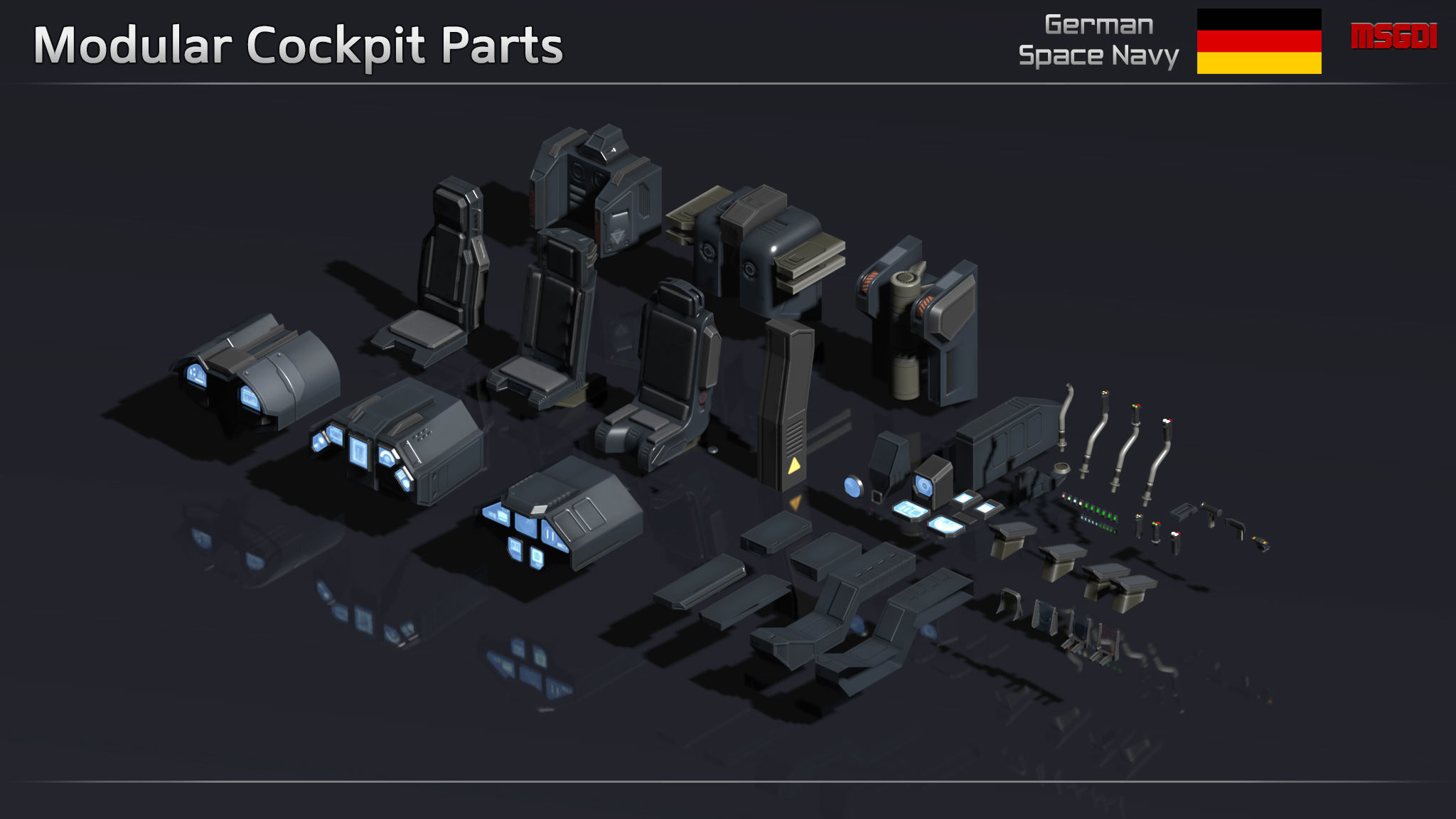 GSN Spaceship Modular Fighter Kit Low-poly 3D model_8