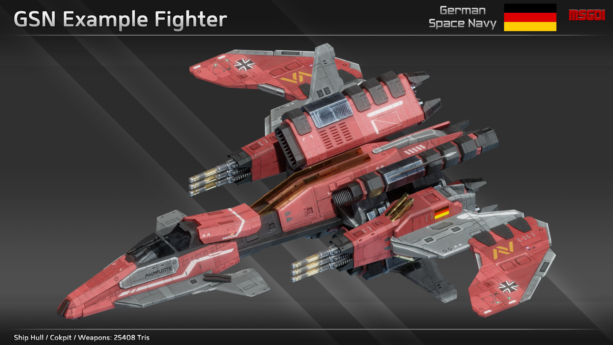 GSN Spaceship Modular Fighter Kit Low-poly 3D model_1