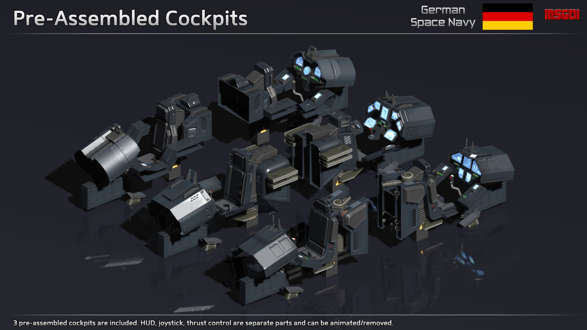 GSN Spaceship Modular Fighter Kit Low-poly 3D model_9