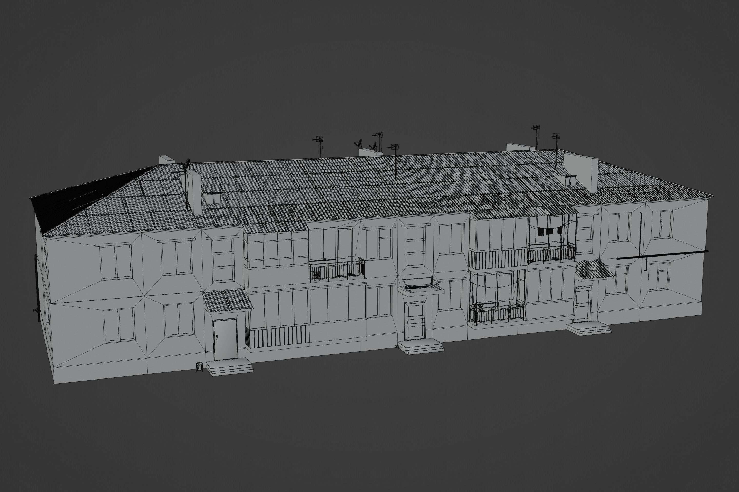 Two-Story Apartment Building Tile 3D model_27