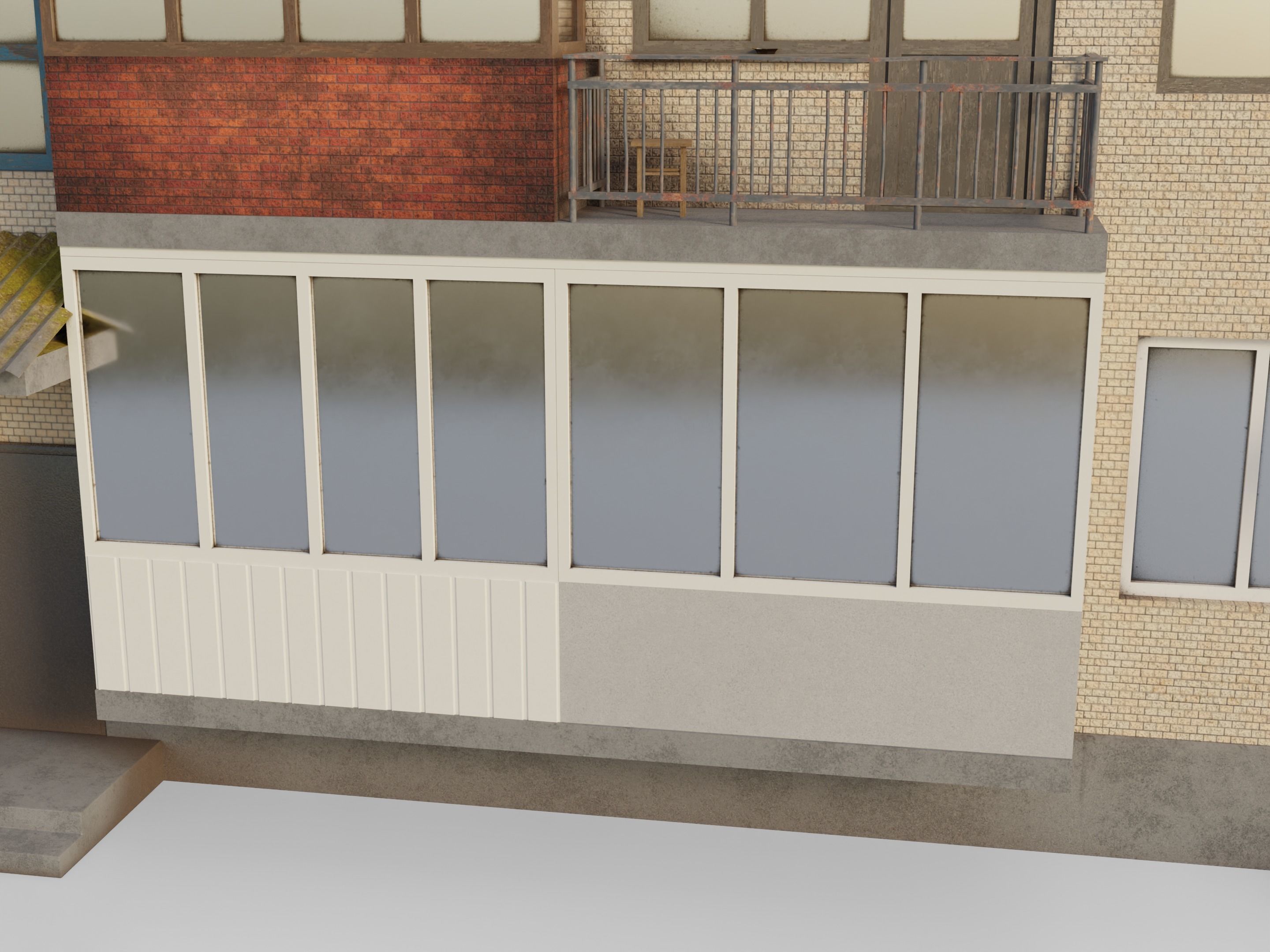 Two-Story Apartment Building Tile 3D model_19