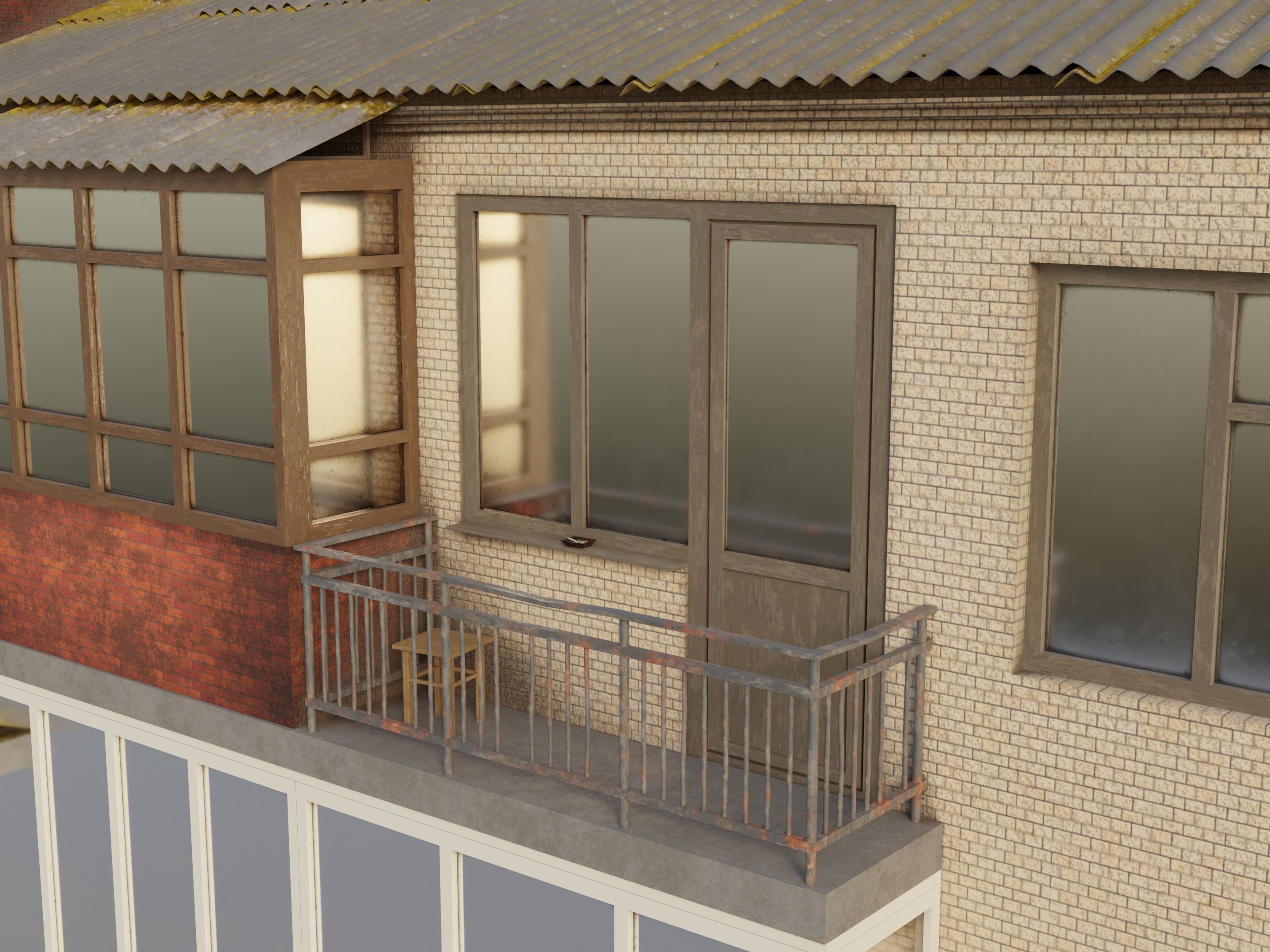 Two-Story Apartment Building Tile 3D model_11