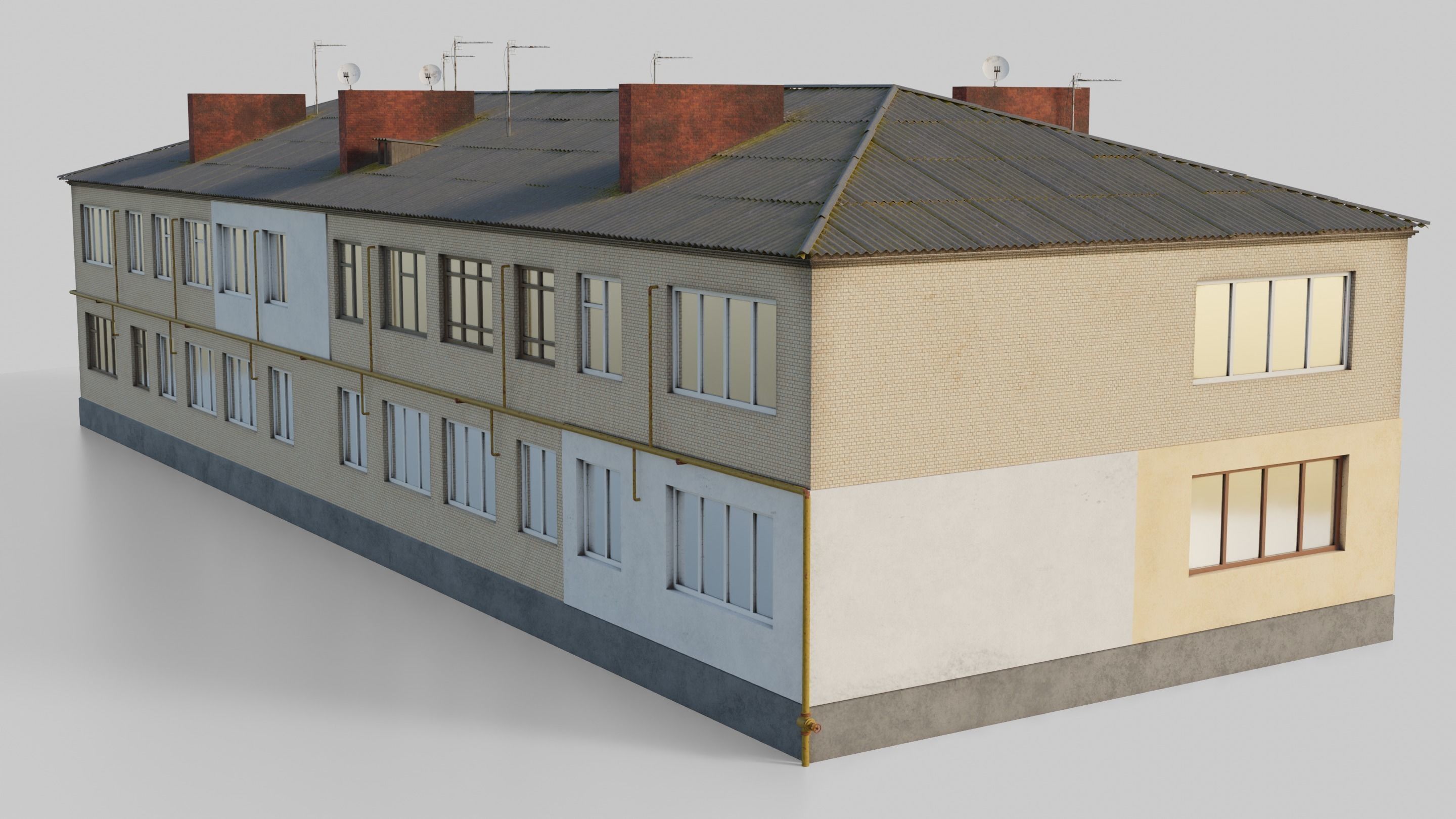 Two-Story Apartment Building Tile 3D model_2