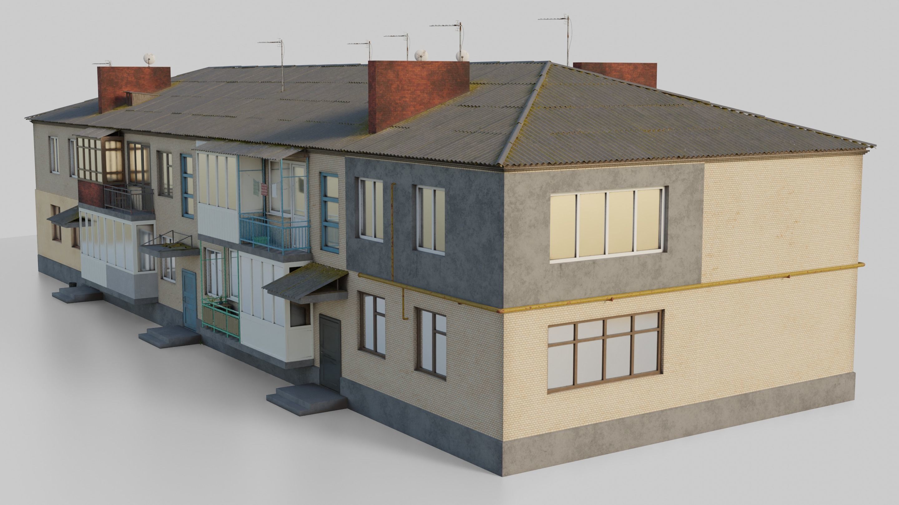 Two-Story Apartment Building Tile 3D model_5