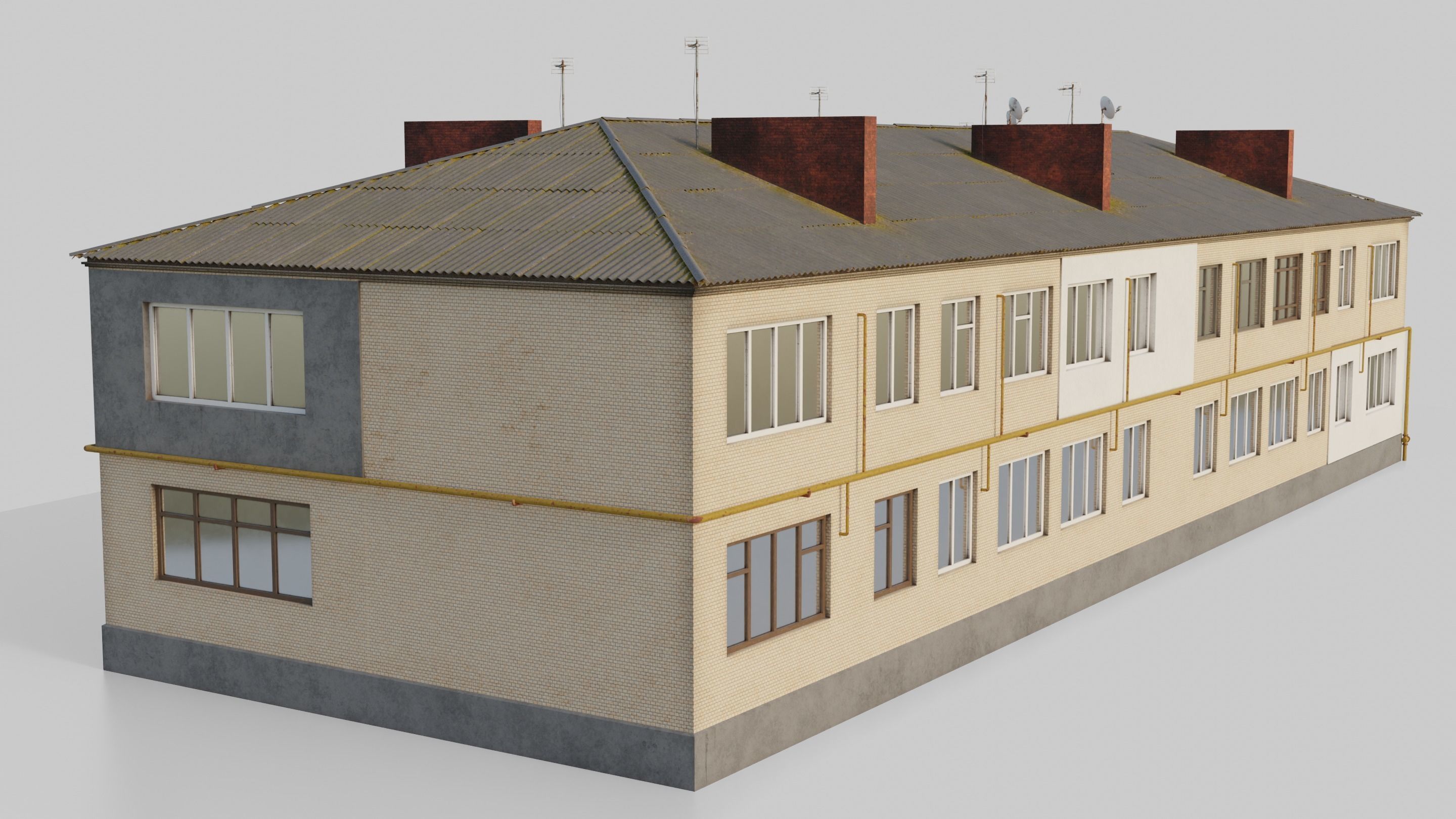 Two-Story Apartment Building Tile 3D model_4