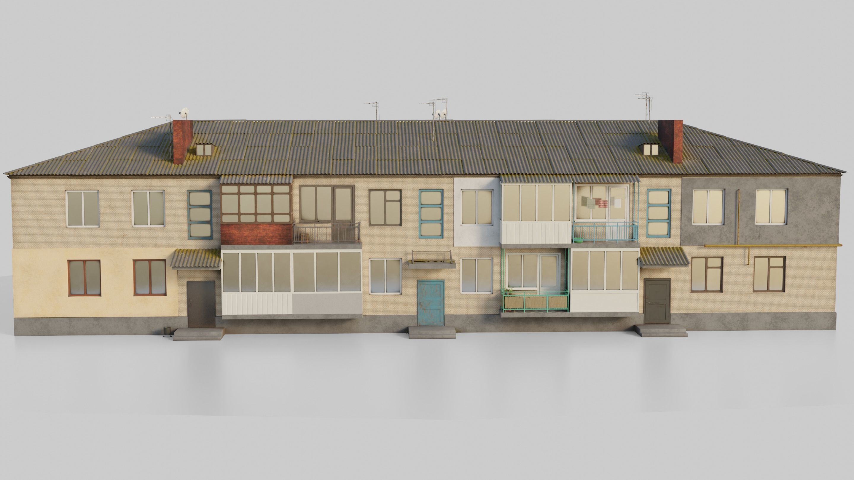 Two-Story Apartment Building Tile 3D model_6