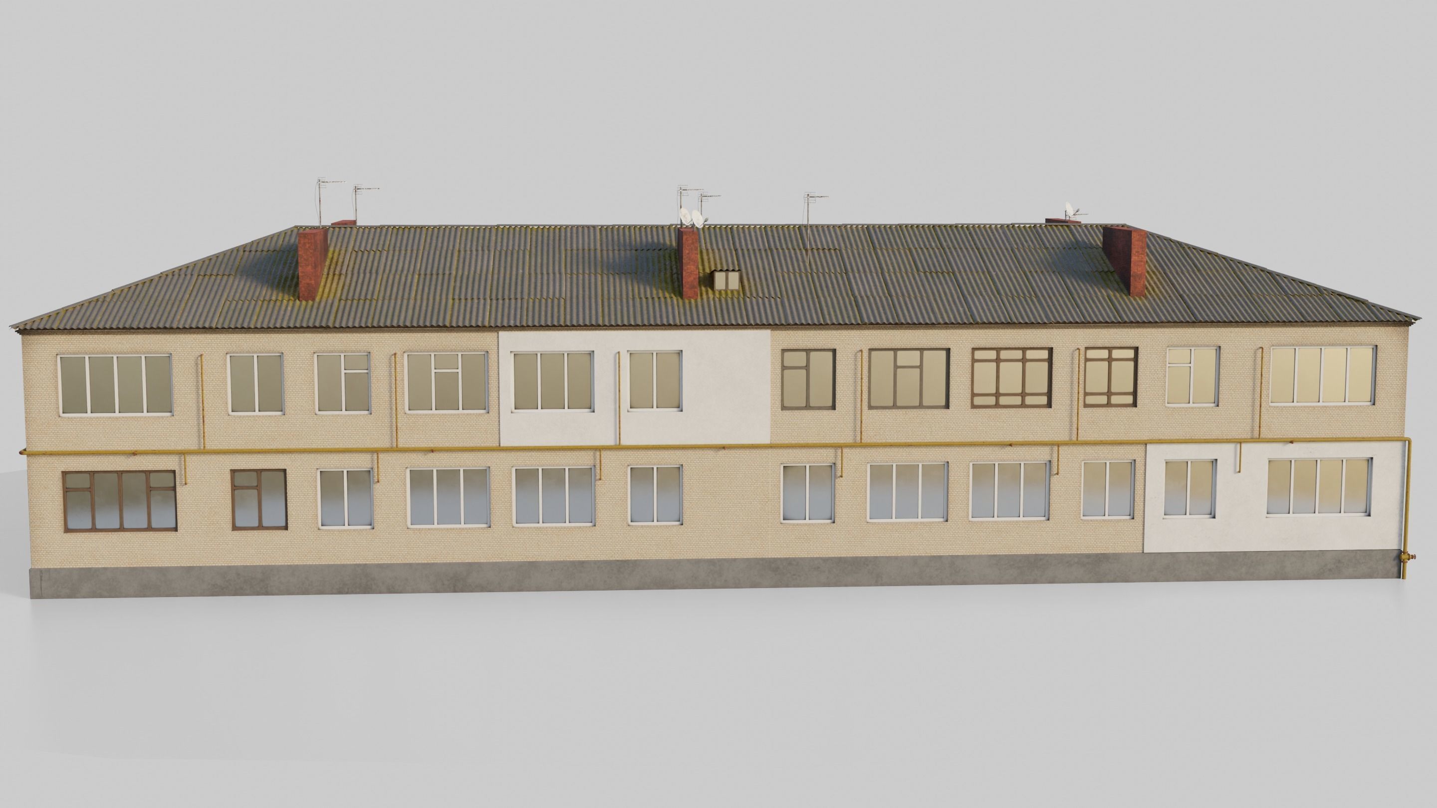 Two-Story Apartment Building Tile 3D model_3