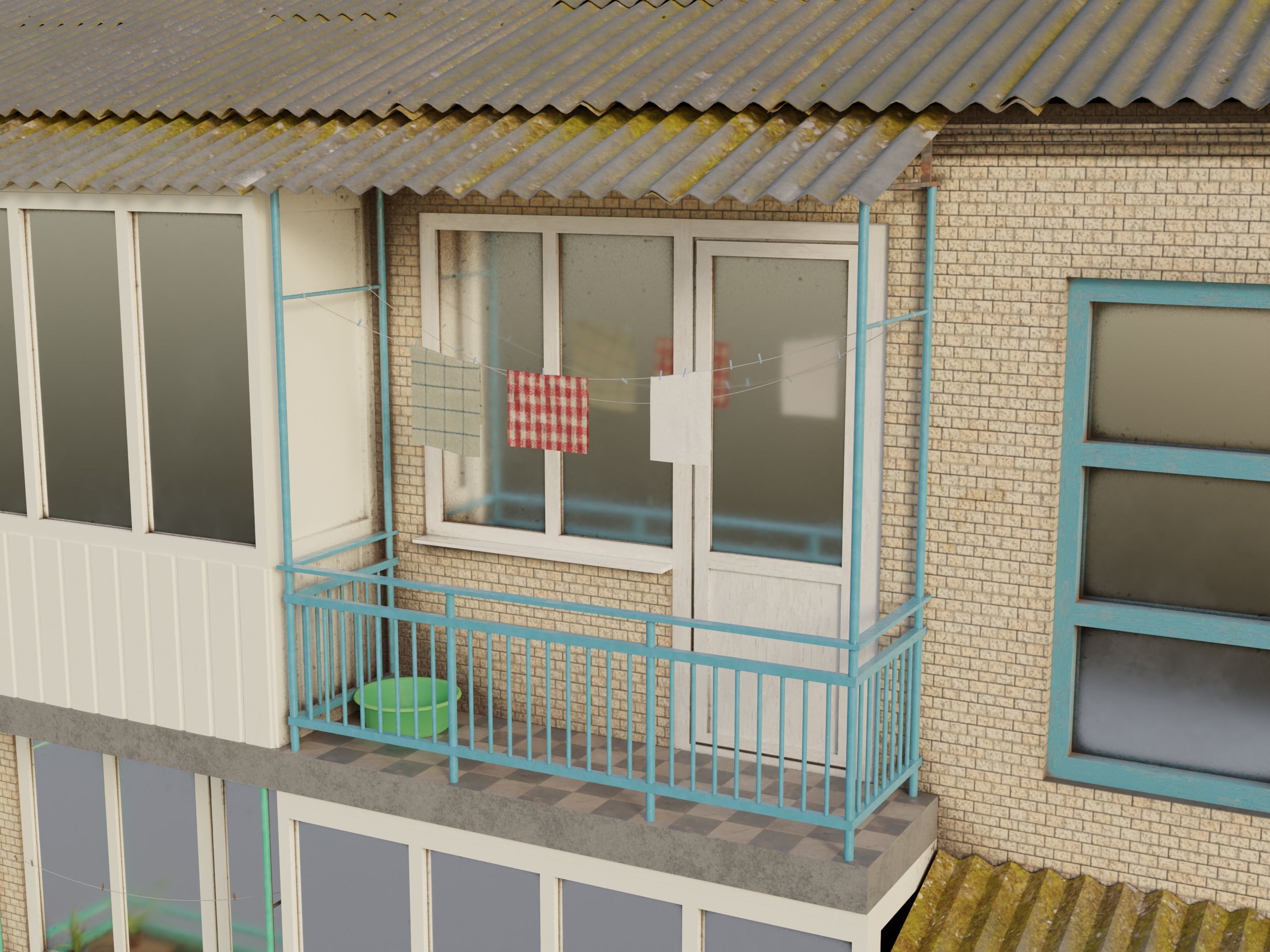 Two-Story Apartment Building Tile 3D model_13