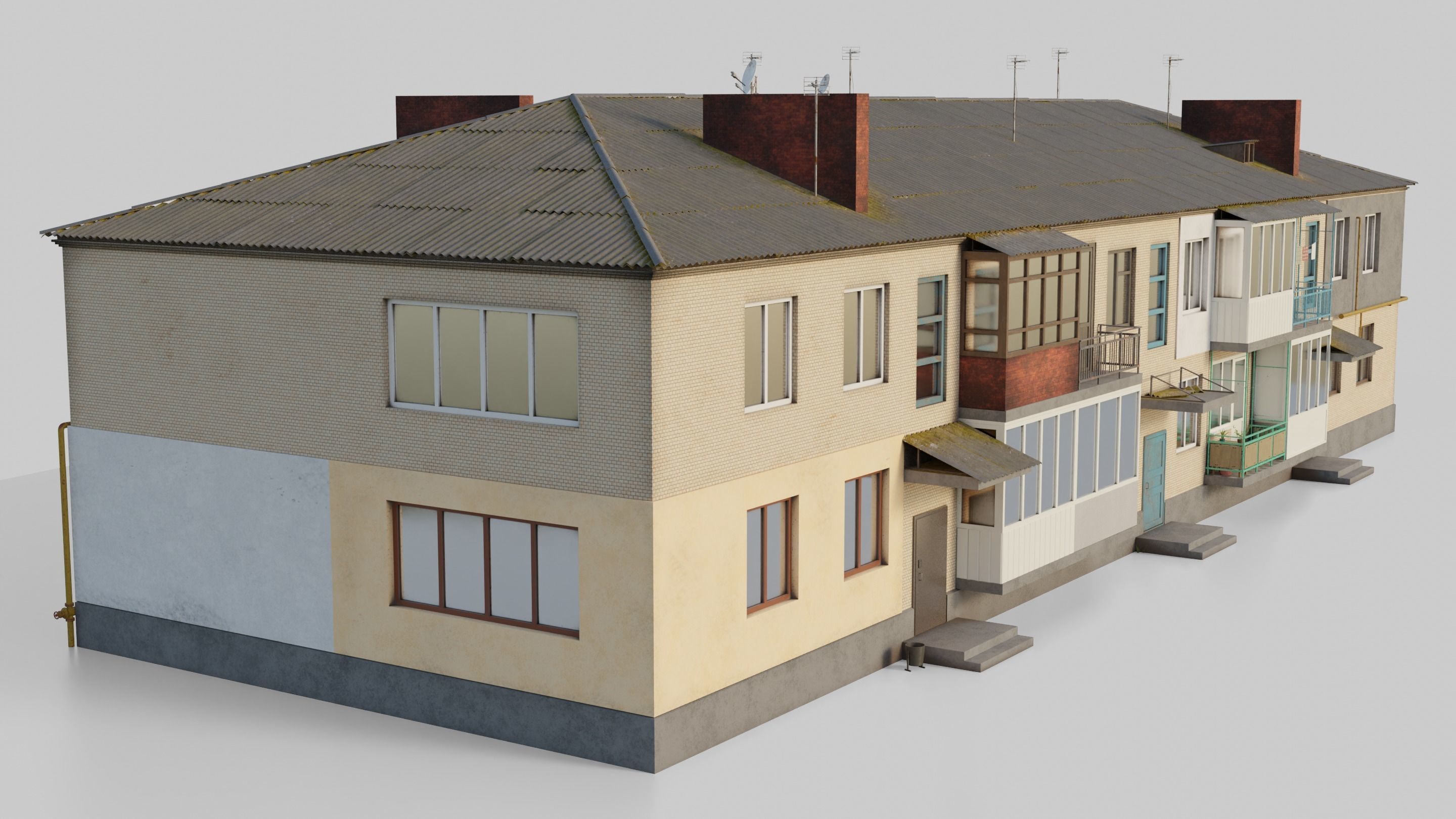 Two-Story Apartment Building Tile 3D model_1