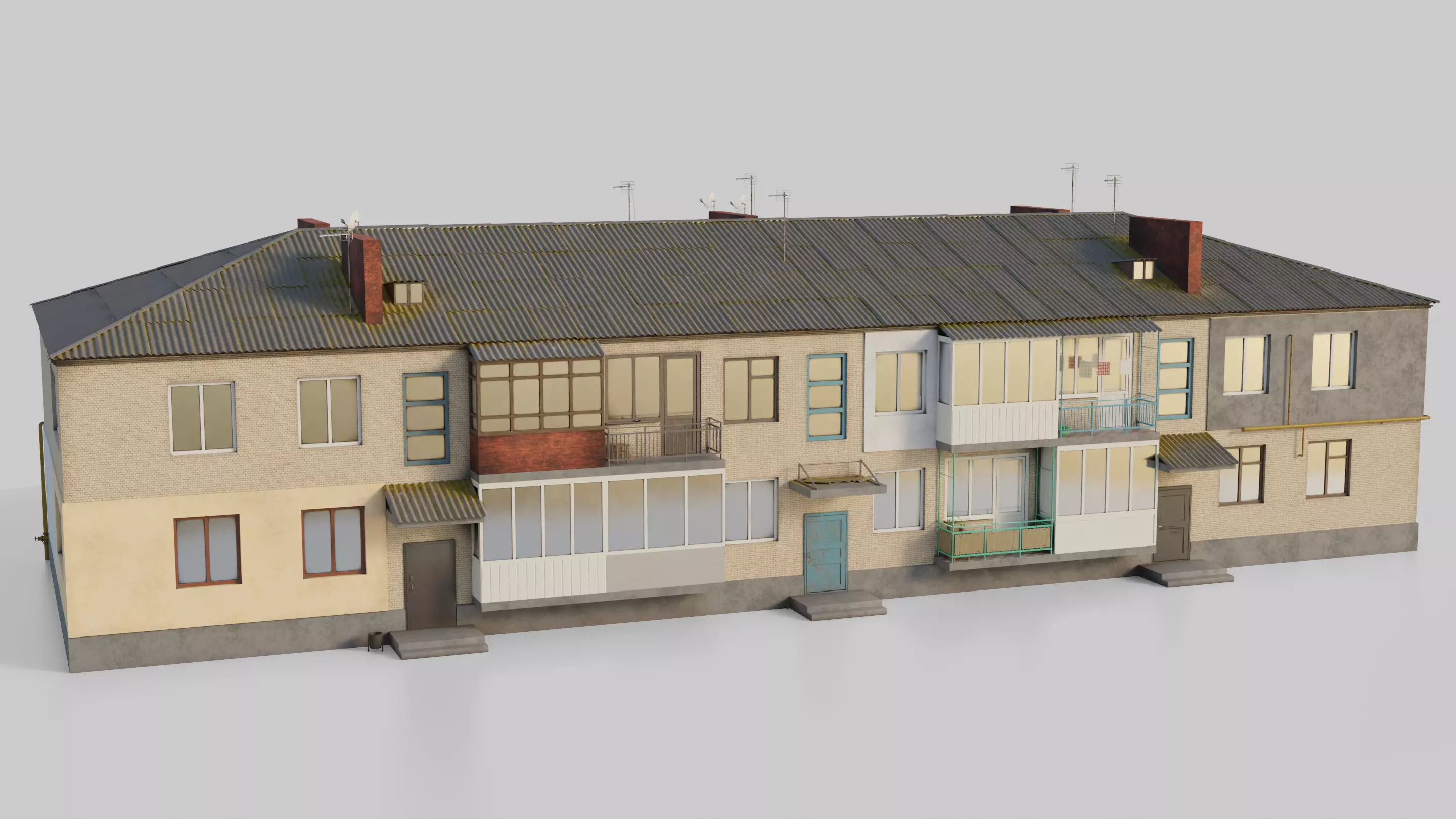 Two-Story Apartment Building Tile 3D model_0