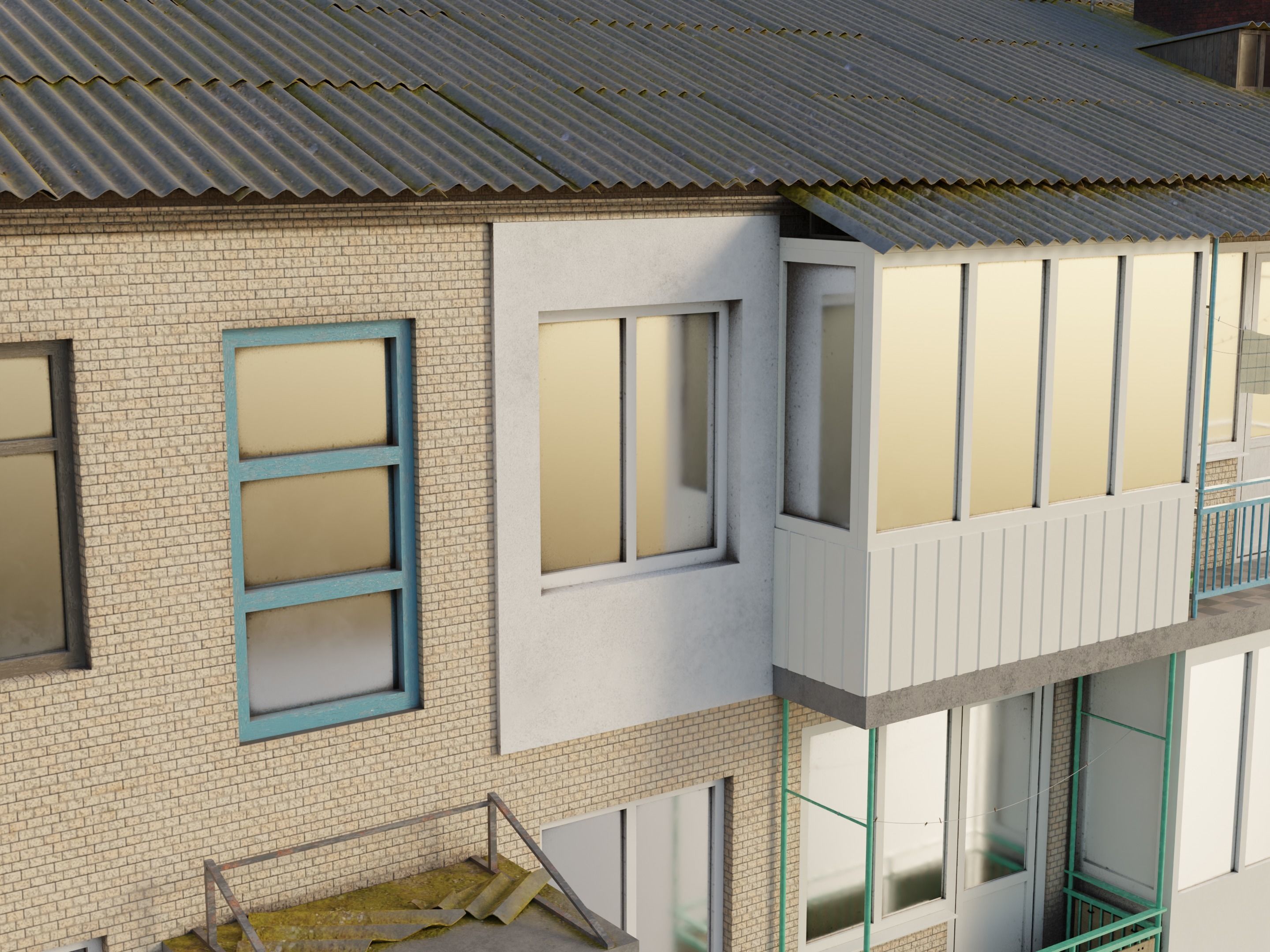 Two-Story Apartment Building Tile 3D model_12