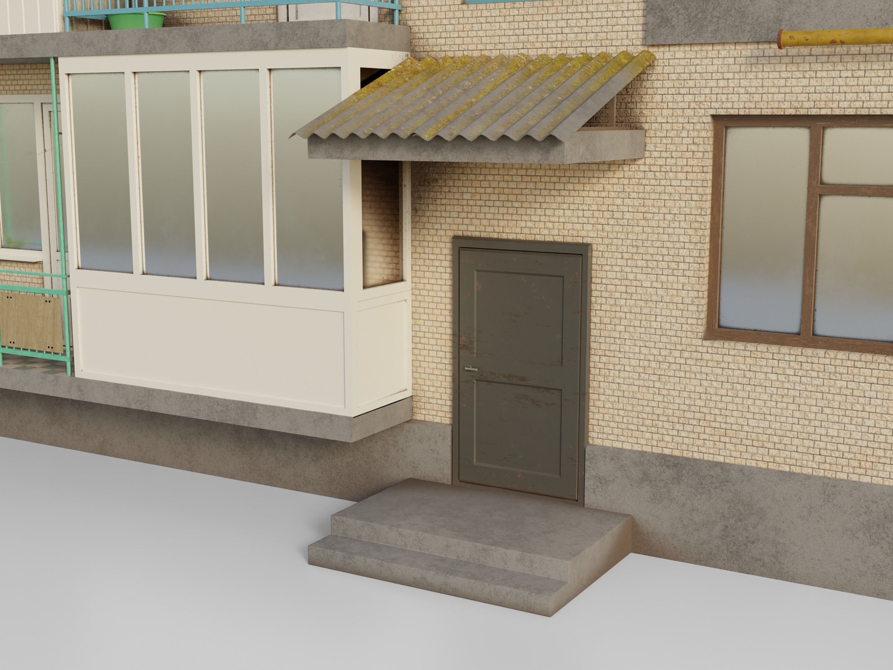 Two-Story Apartment Building Tile 3D model_16