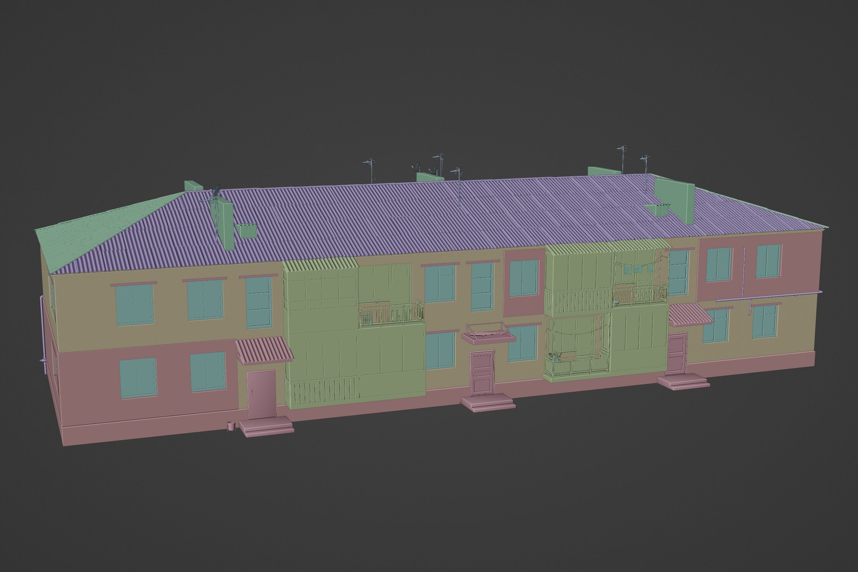 Two-Story Apartment Building Tile 3D model_26