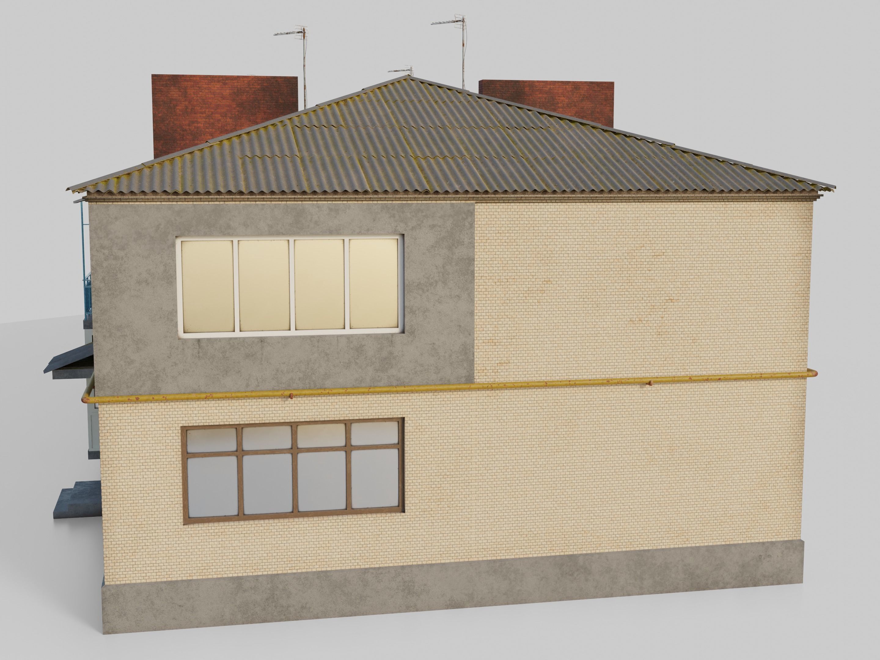 Two-Story Apartment Building Tile 3D model_22