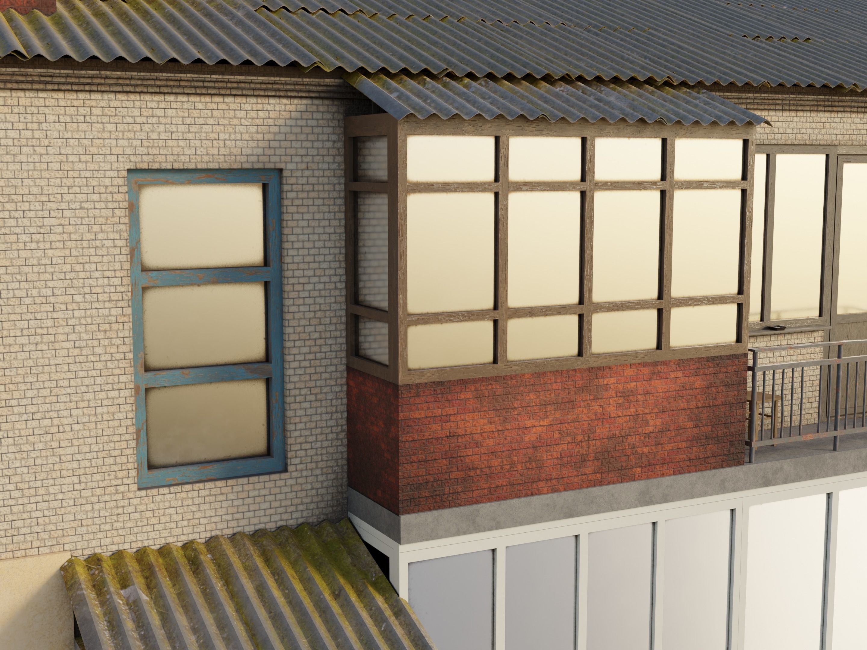 Two-Story Apartment Building Tile 3D model_10