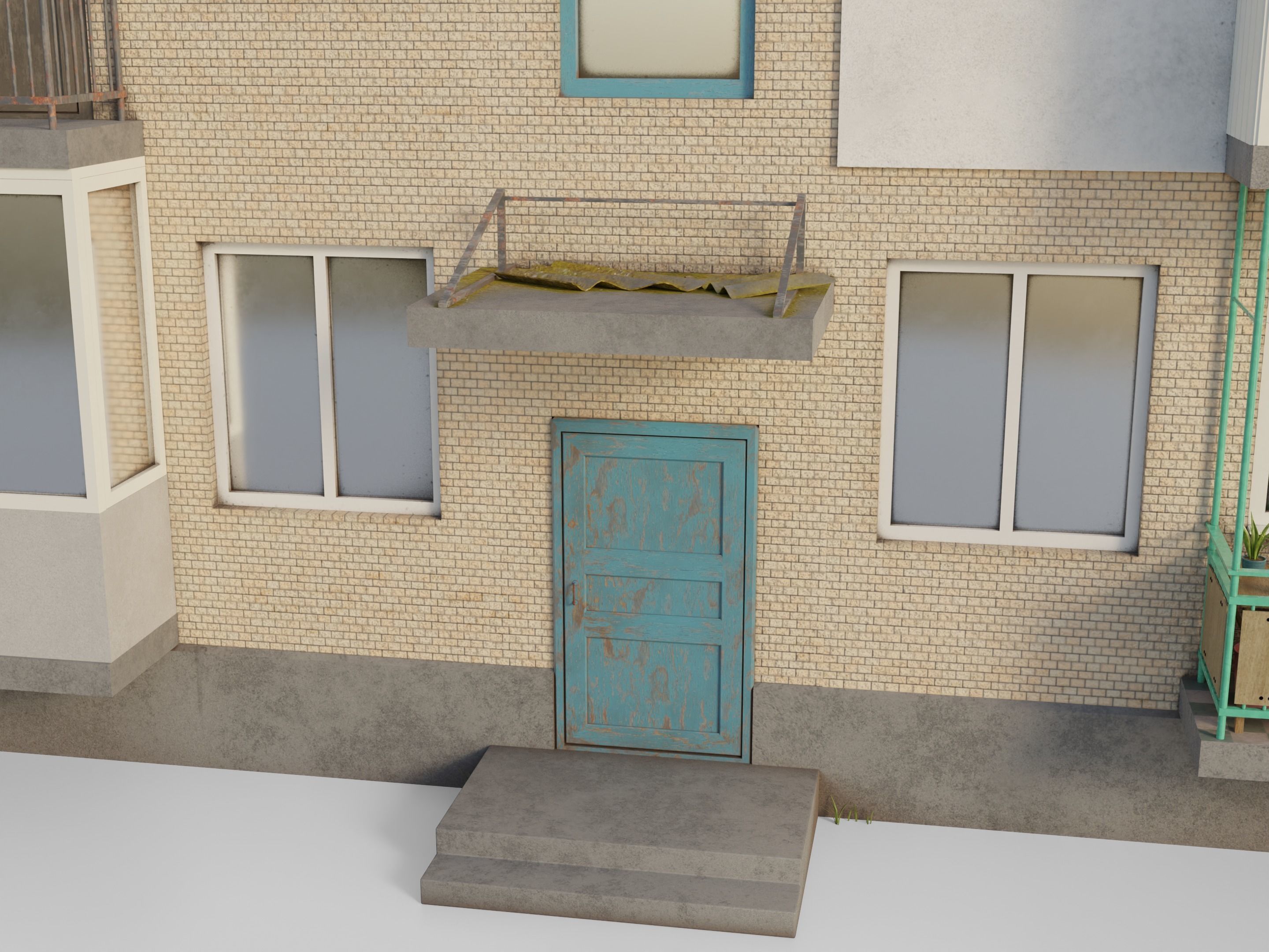 Two-Story Apartment Building Tile 3D model_18
