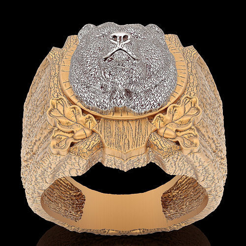 Bear wood ring  gold printable jewelry 3D model 3D print model