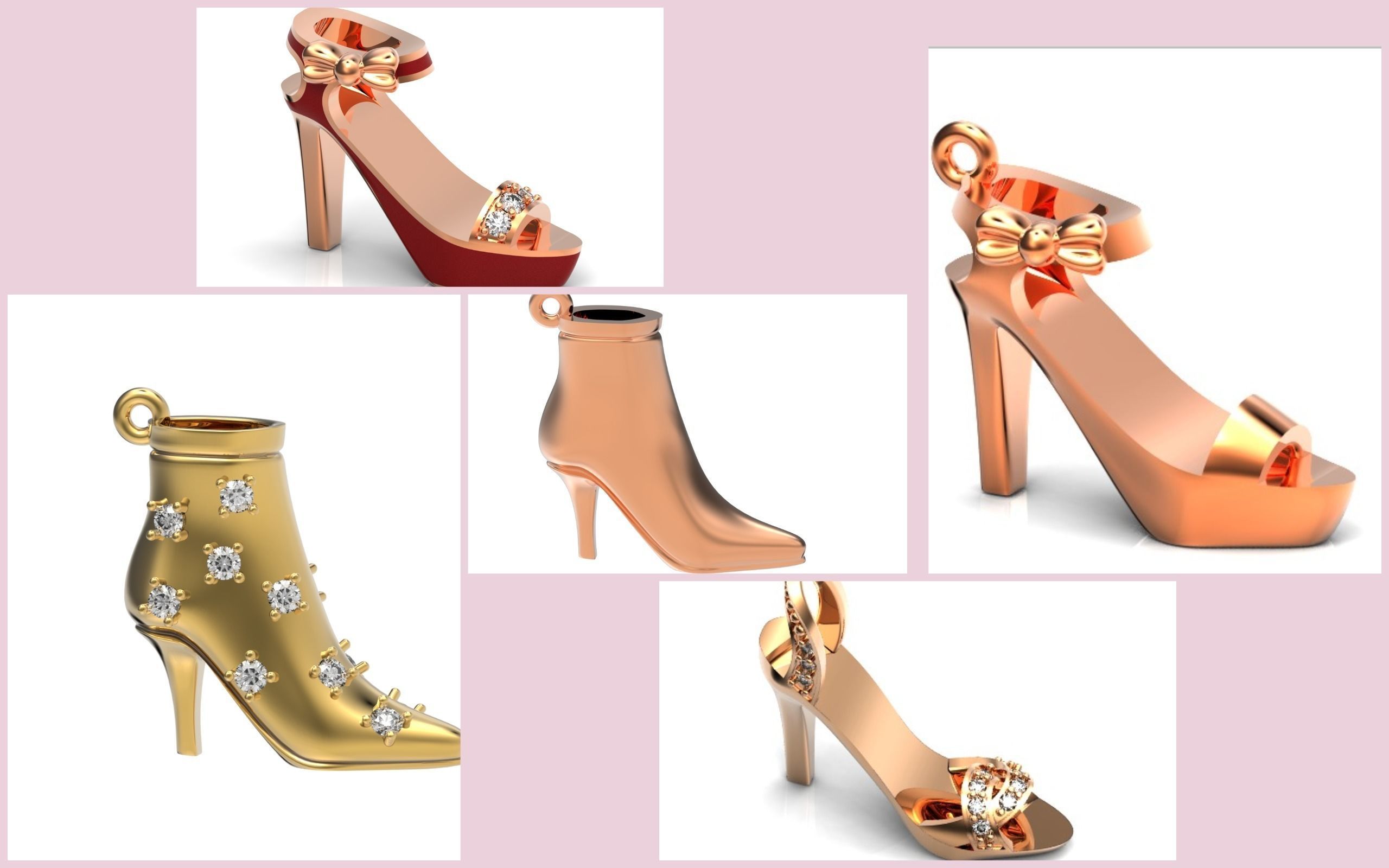 set fashionable stylish pendant women shoes with diamonds 439 3D Model Collection_8