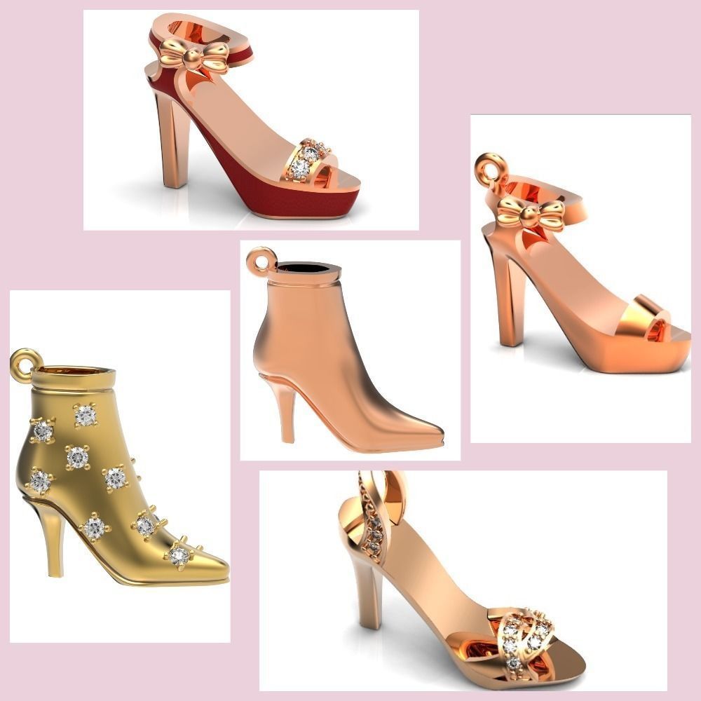 set fashionable stylish pendant women shoes with diamonds 439 3D Model Collection_7