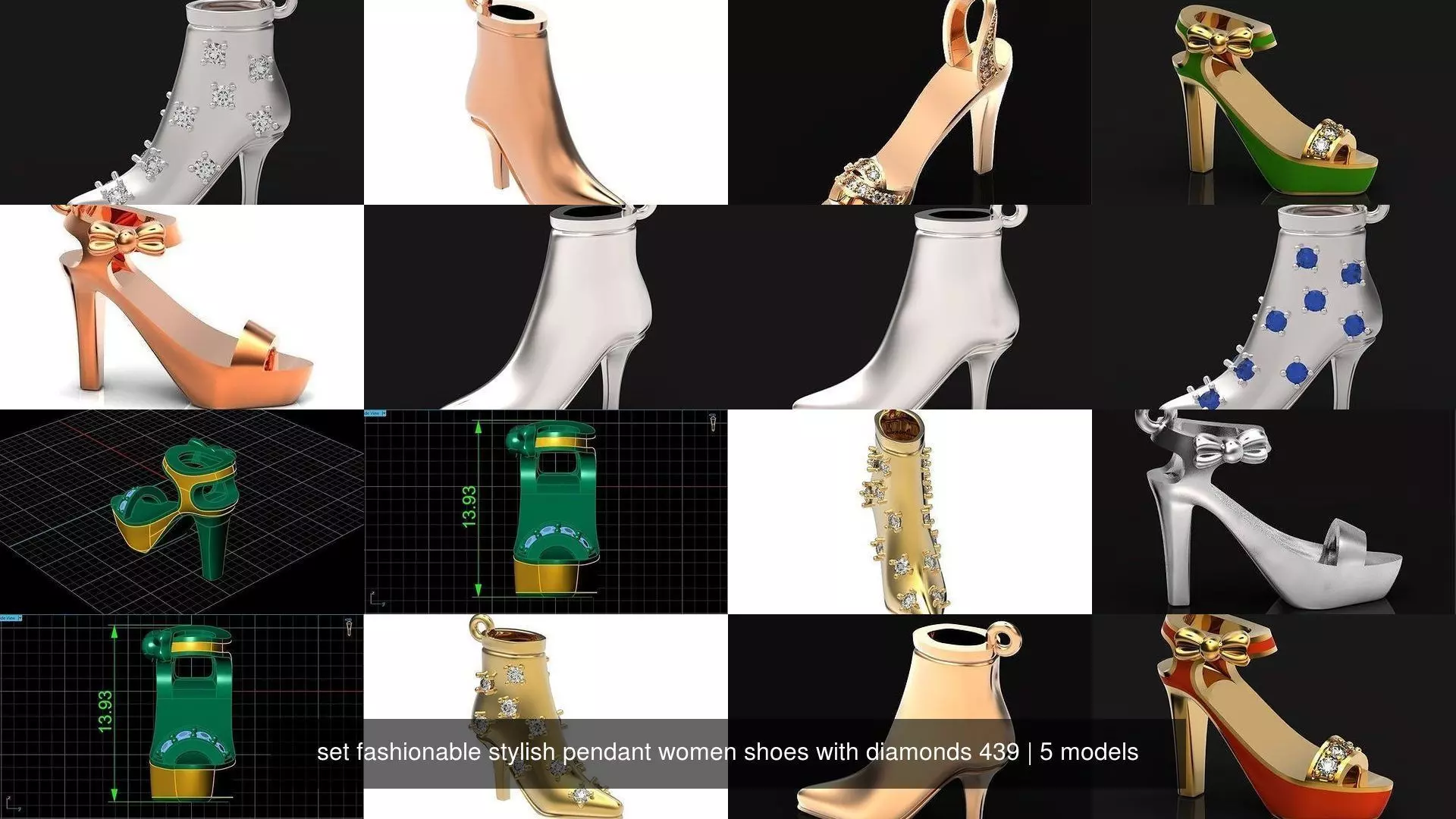 set fashionable stylish pendant women shoes with diamonds 439 3D Model Collection_1