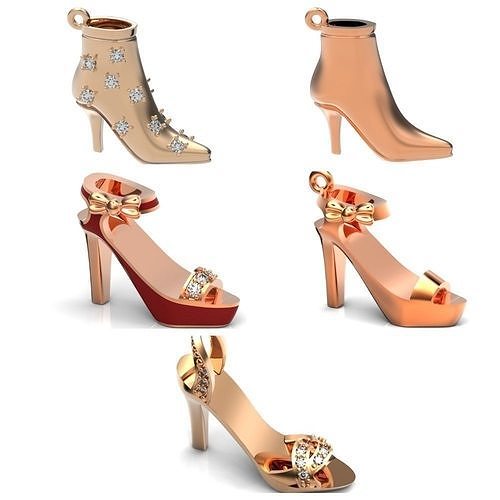 set fashionable stylish pendant women shoes with diamonds 439 3D Model Collection