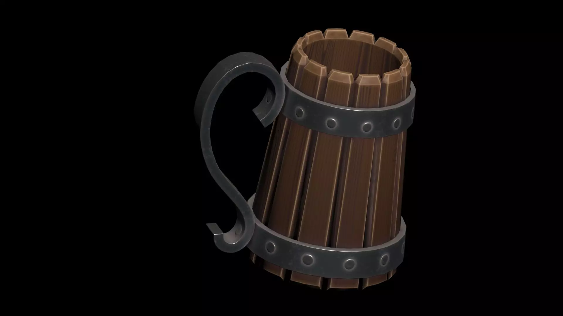 Stylized Wooden Mug Low-poly 3D model_0