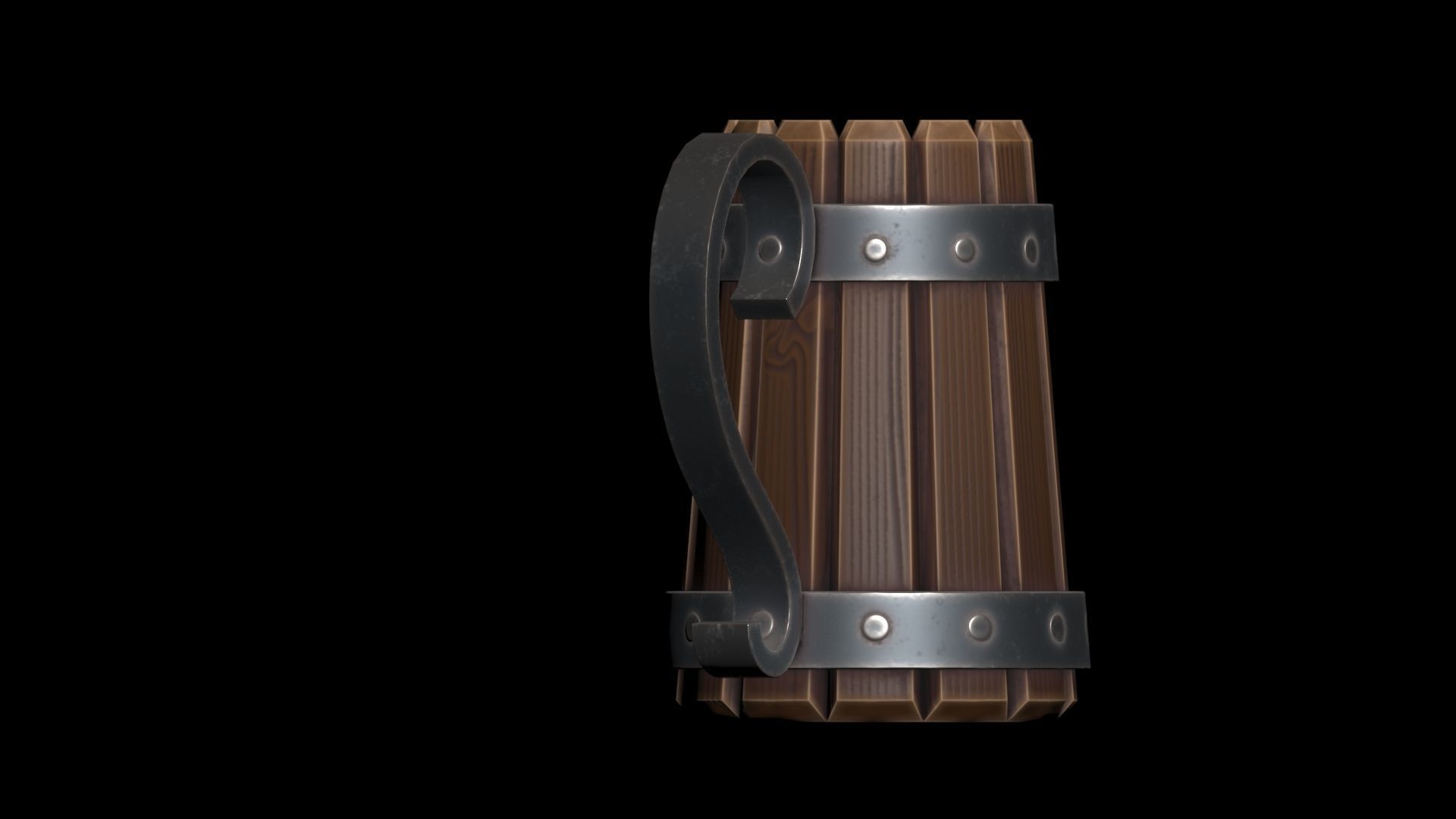 Stylized Wooden Mug Low-poly 3D model_9