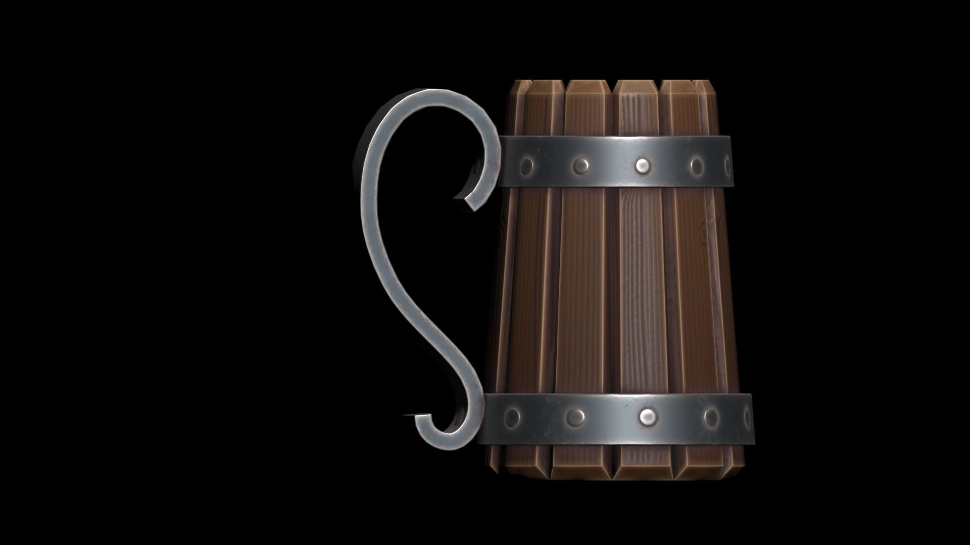 Stylized Wooden Mug Low-poly 3D model_10