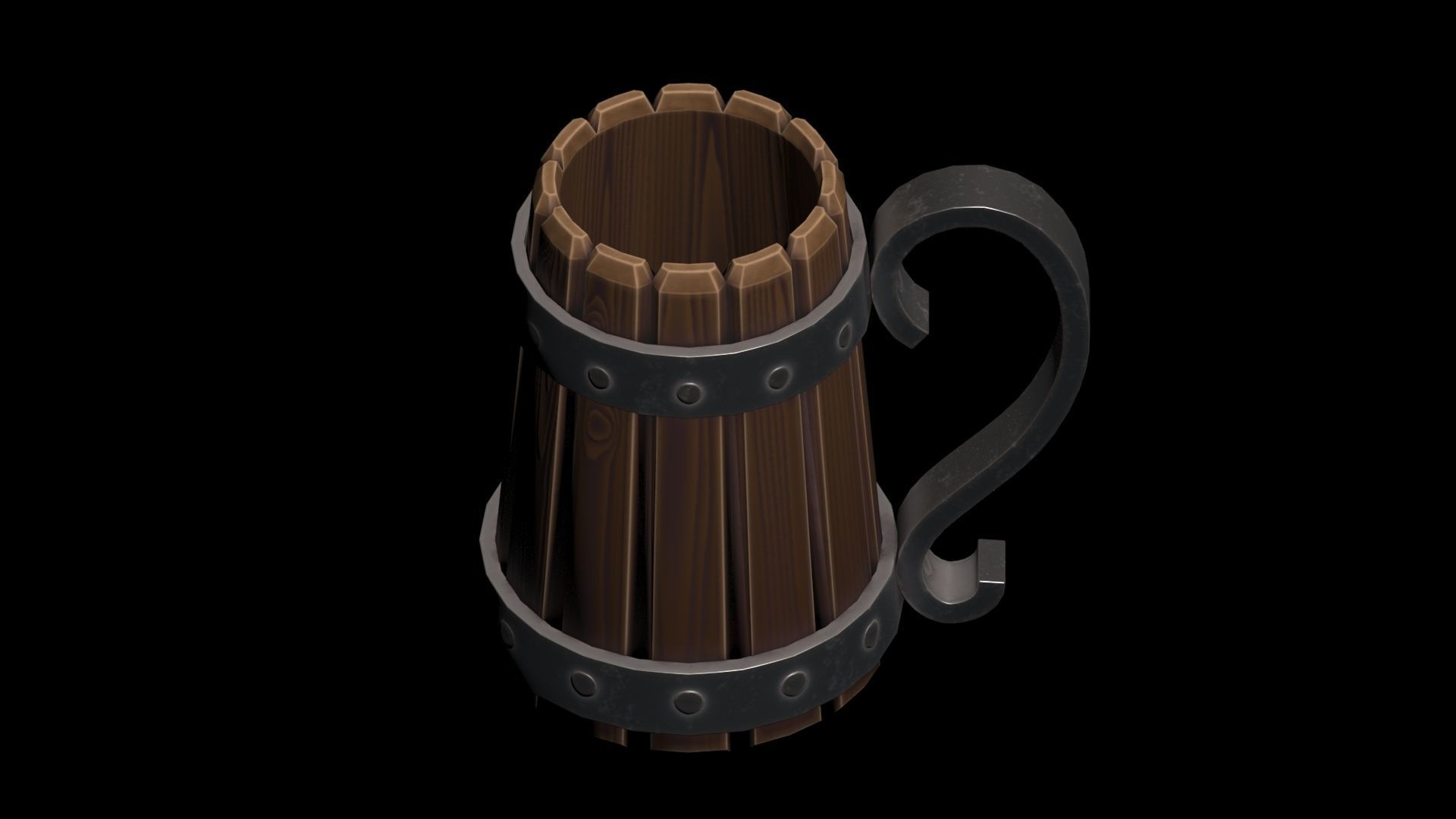 Stylized Wooden Mug Low-poly 3D model_7
