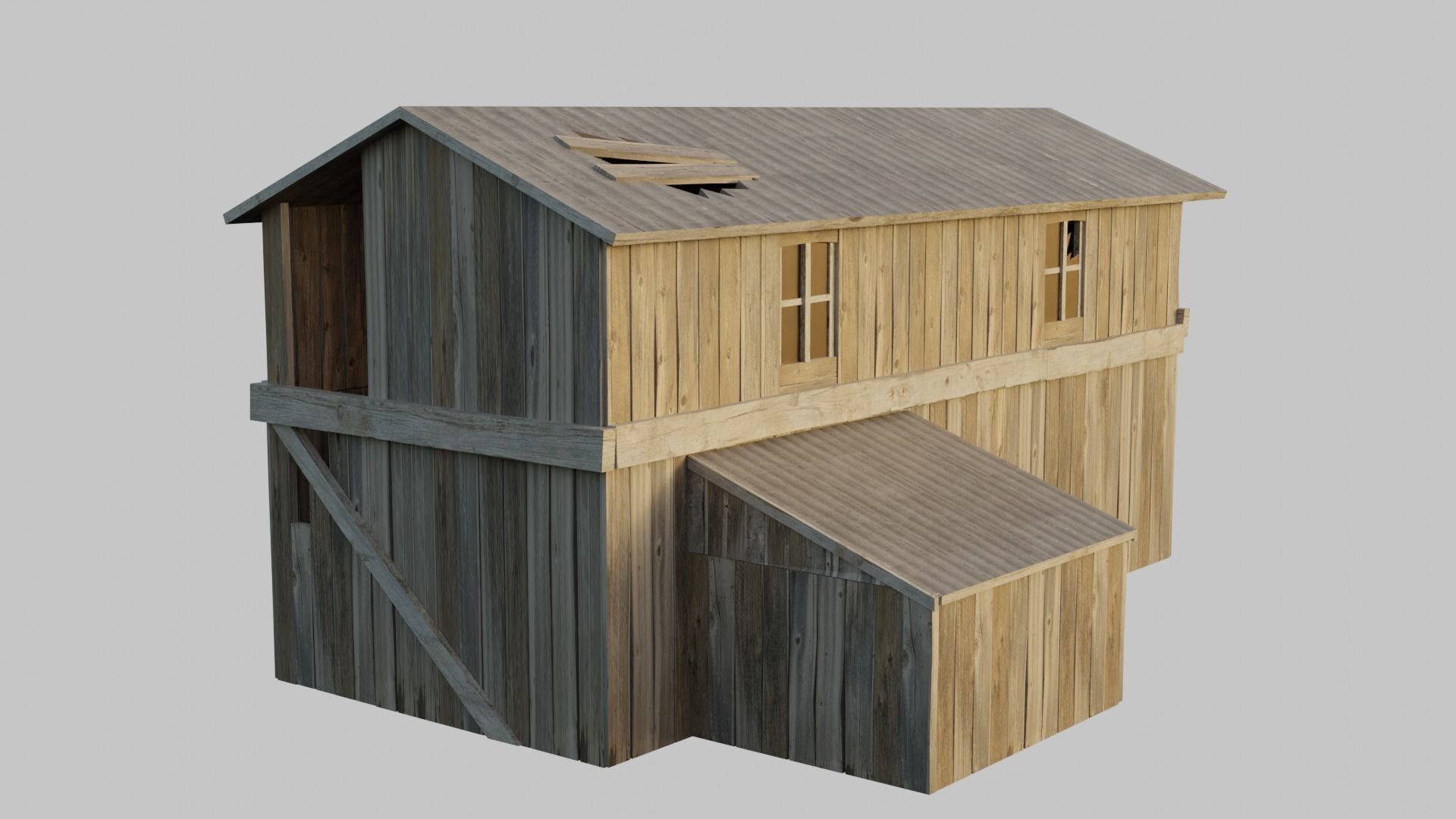 Old Wooden Farmhouse Low poly 3D Model Low-poly 3D model_3