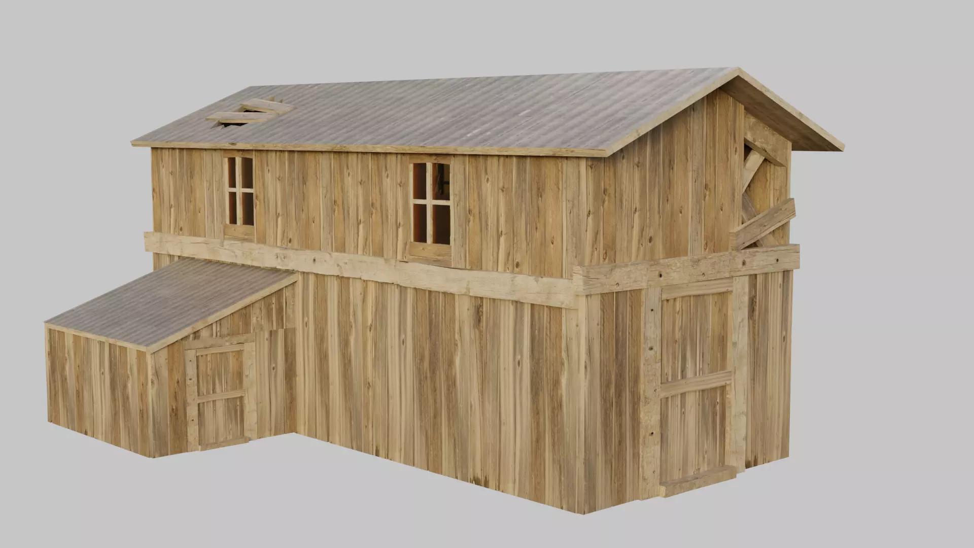 Old Wooden Farmhouse Low poly 3D Model Low-poly 3D model_0