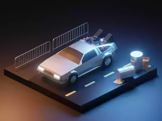 Delorean 3d Model render in blender Low-poly 3D model