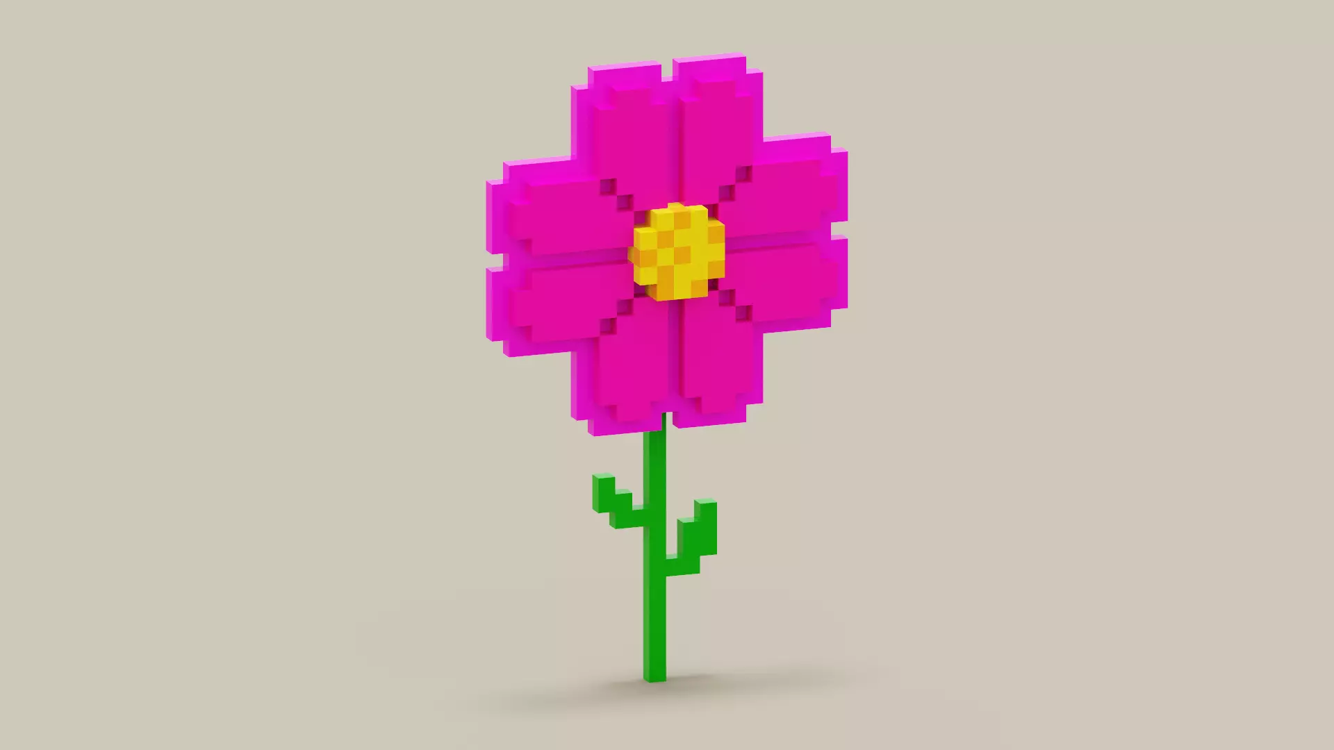 Voxel Pink Daisy Low-poly 3D model_0