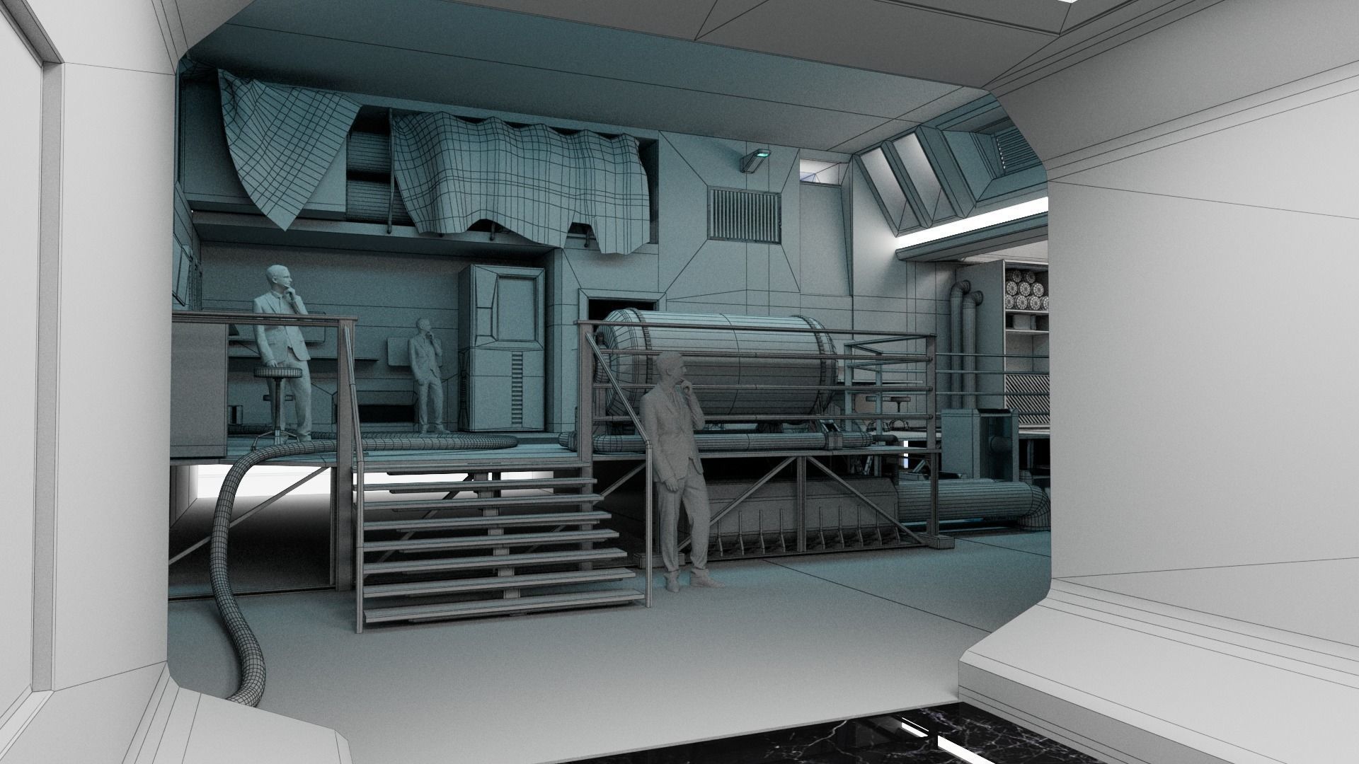 Modular SCI-FI Interior Serie B engineering room 3D model_8